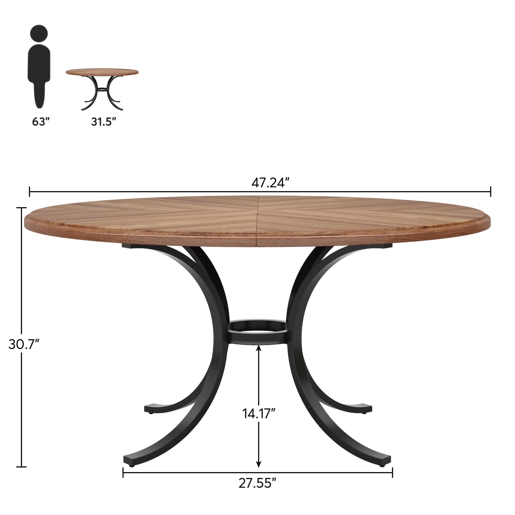 120cm Round Dining Table for 4-6 People Farmhouse Kitchen Table with Wooden Texture Surface & Pedestal Round Table