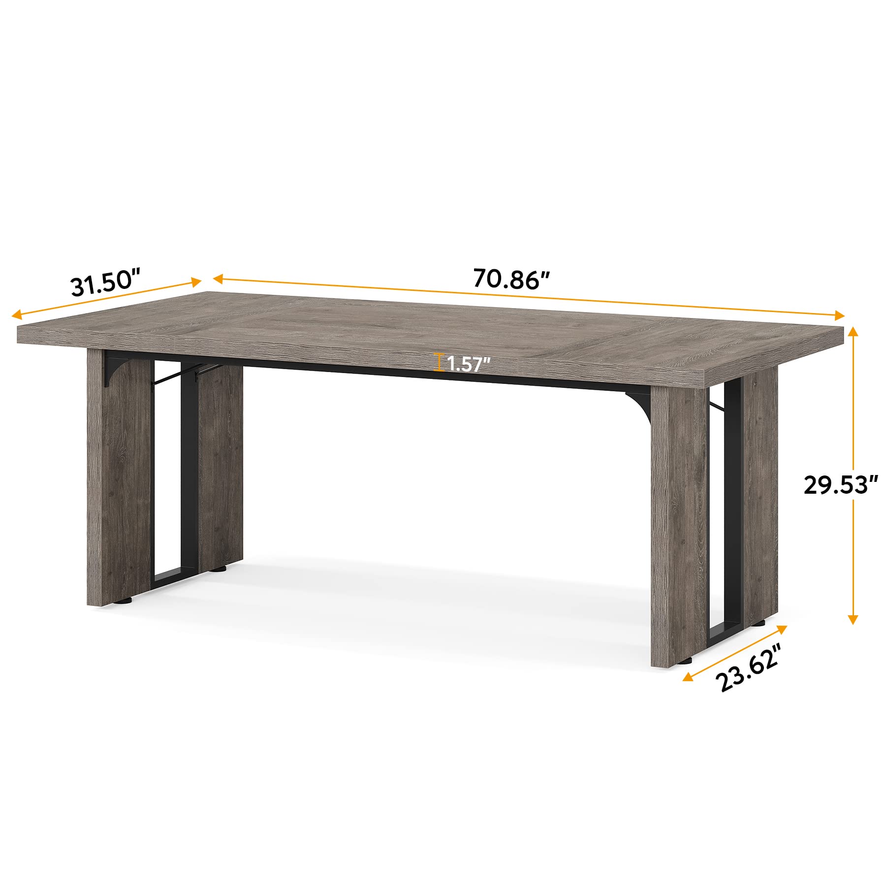 180cm Large Dining Table for 6 to 8 People, Rustic Farmhouse Style Dinner Table, Rectangular Dining Table for Kitchen, Dining Room & Living Room