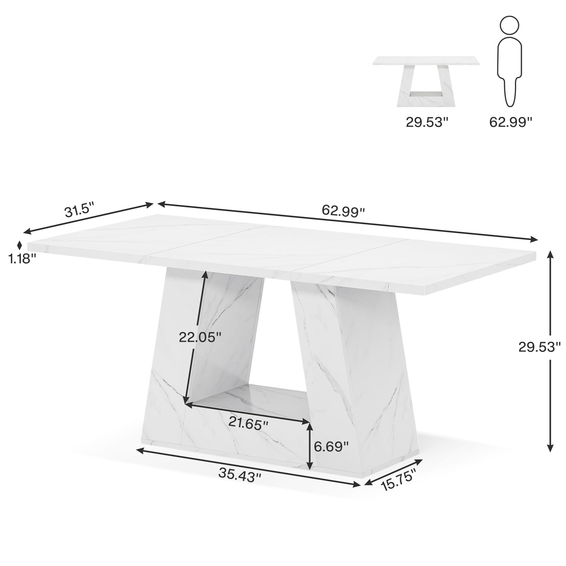 Dining Table for 4 to 6 People, 160cm Rectangular Dining Room Table, Modern Wooden Faux Marble Dinner Table with Sturdy Base for Kitchen, Living Room