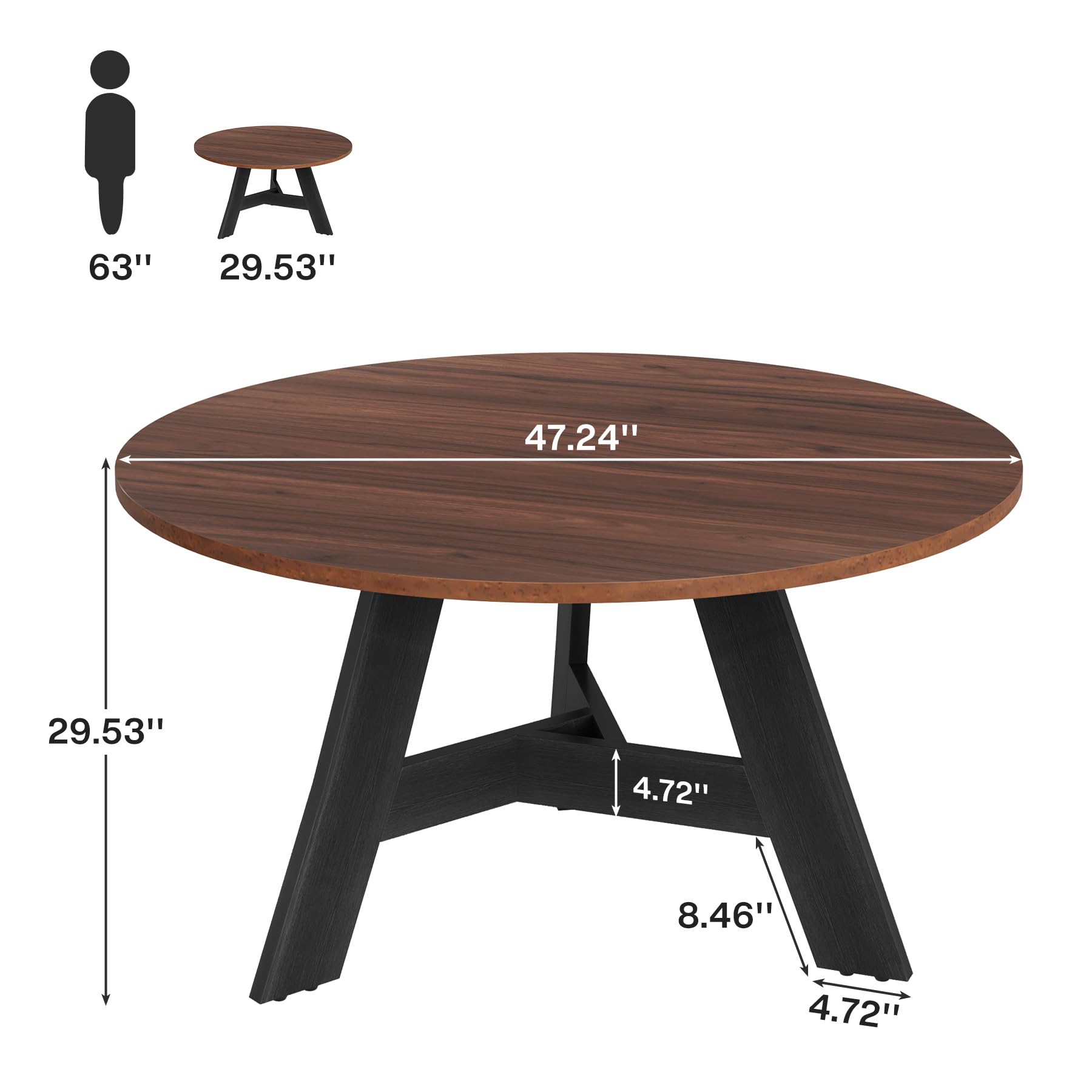 Round Dining Table for 4 People, Circle Wood Dining Table 47.2-Inch Round Dinner Table for Kitchen Dining Room