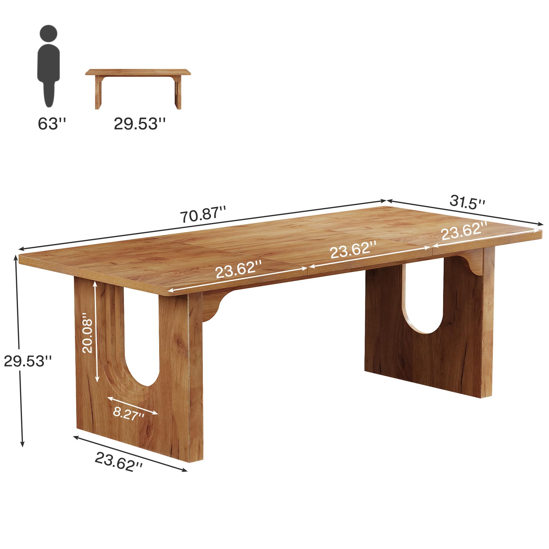 Modern Dining Table for 6 to 8 People, 180cm Large Kitchen Dining Table with Wood Pedestal Base, Rectangular Long Dinner Table for Kitchen, Dining Room, Living Room, Rustic Brown