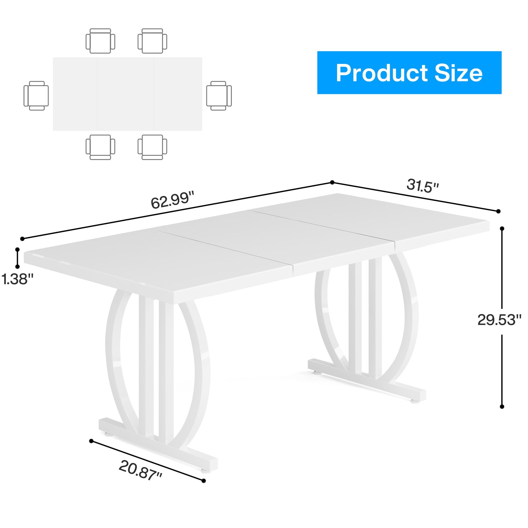 160cm Dining Table for 6, Rectangular Wood Kitchen Table with Heavy-Duty Metal Legs, Modern Black Dinner Table for Home, Dining Room, Small Spaces (63" D x 31.5" W x 29.53" H)