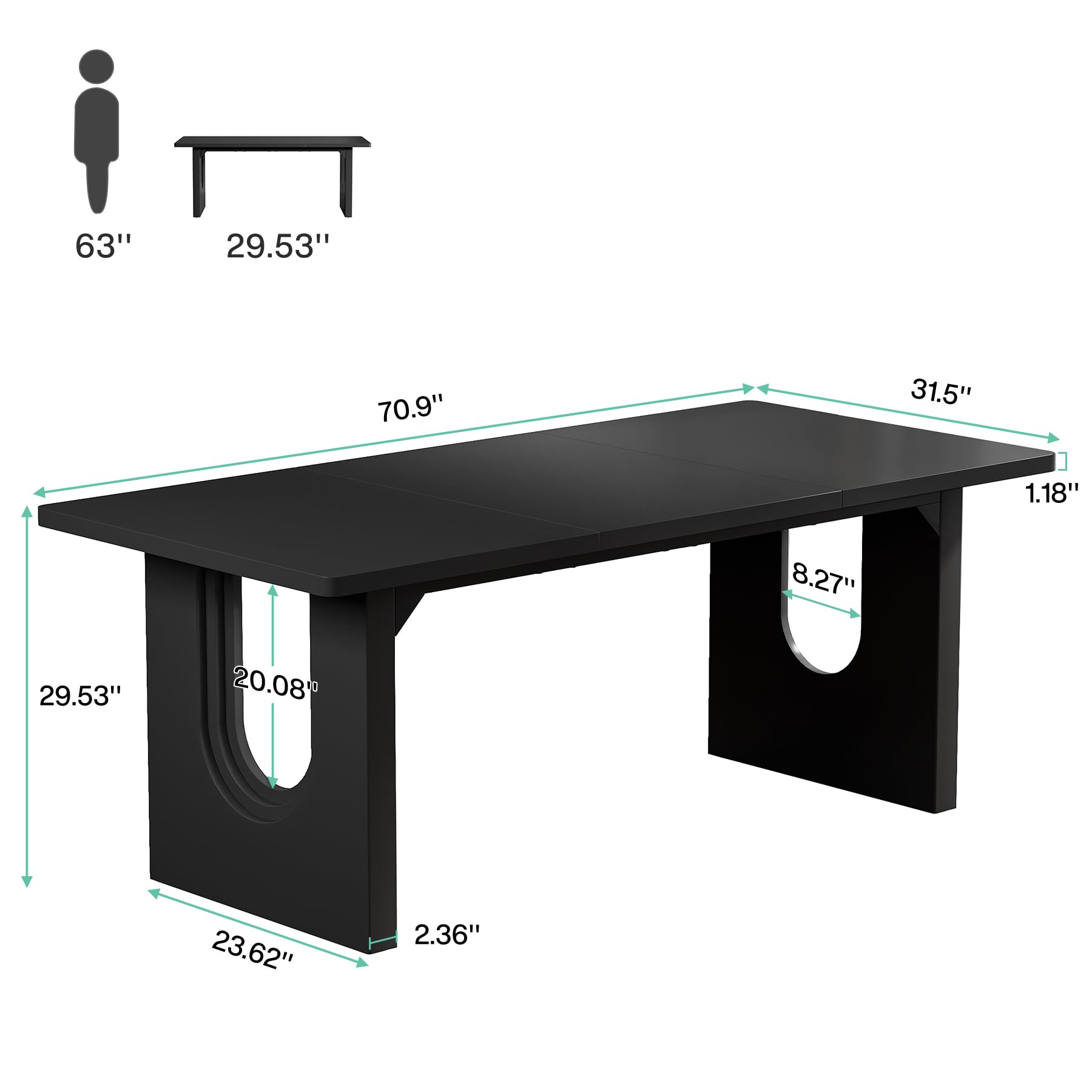 Modern Dining Table for 6 to 8 People, 180cm Large Kitchen Dining Table with Wood Pedestal Base, Rectangular Long Dinner Table for Kitchen, Dining Room, Living Room, White