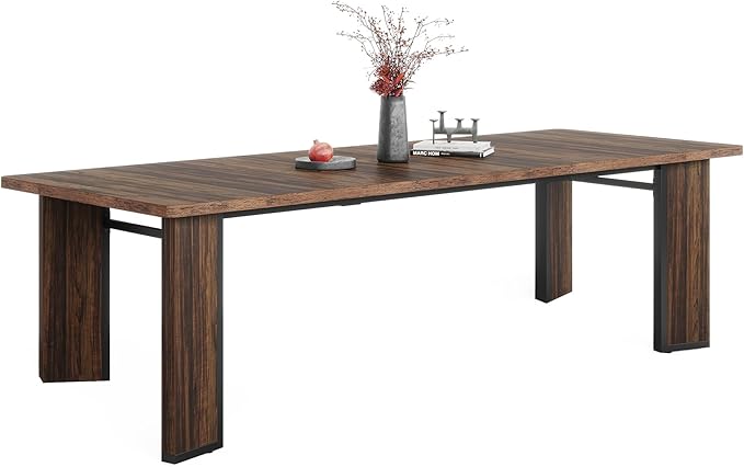 200cm-Rectangular Dining Table for 6-8 People, Extra Long Dining Room Tables Wood Kitchen Table Large Dinner Table for Dining Room Living Room, Black Brown(Only Table)