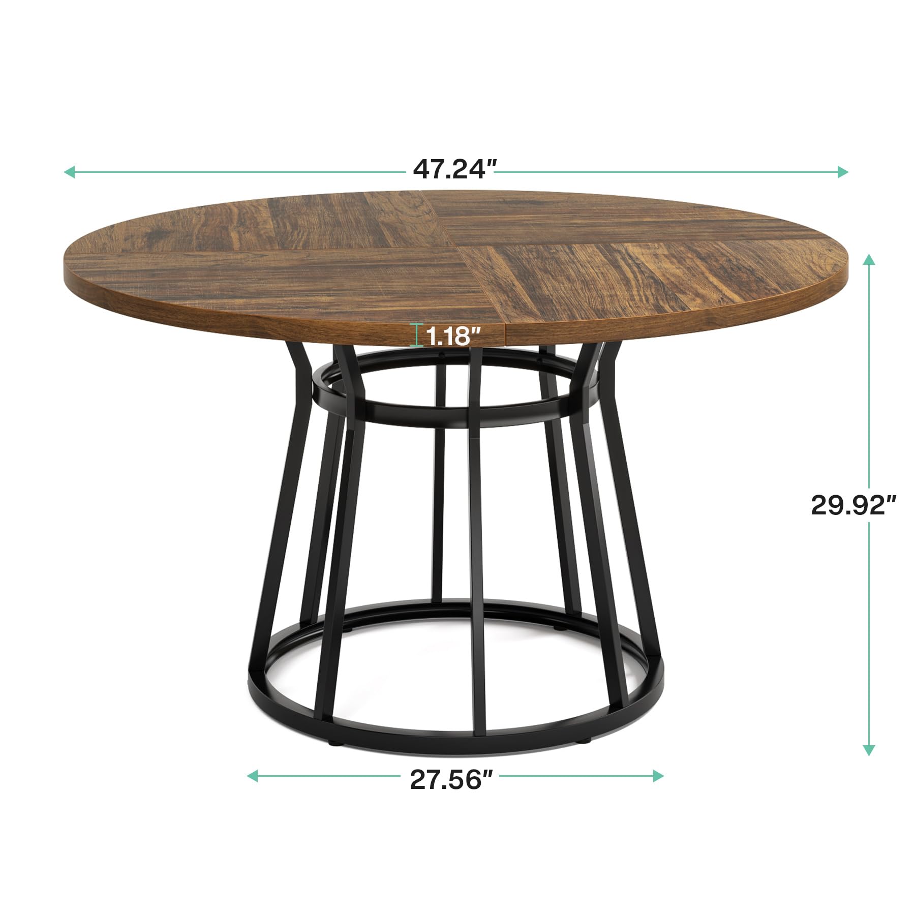 Round Dining Table for 4 People, Circle Dining Room Table with Metal Base, 47.2-Inch Round Kitchen Dinner Table for Living Room Kitchen Dining Room (Brown)