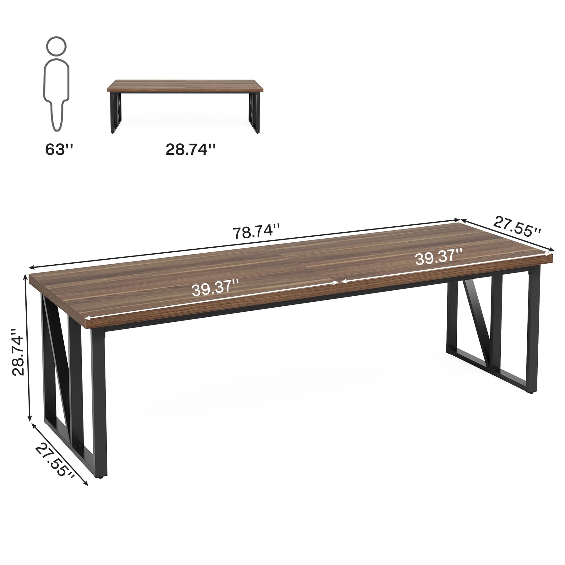 Dining Room Kitchen Table: 200cm Rectangular Long Dining Table for 8-10 People, Wood Large Kitchen Table with Heavy-Duty Frame, Farmhouse Dinner Table for Family