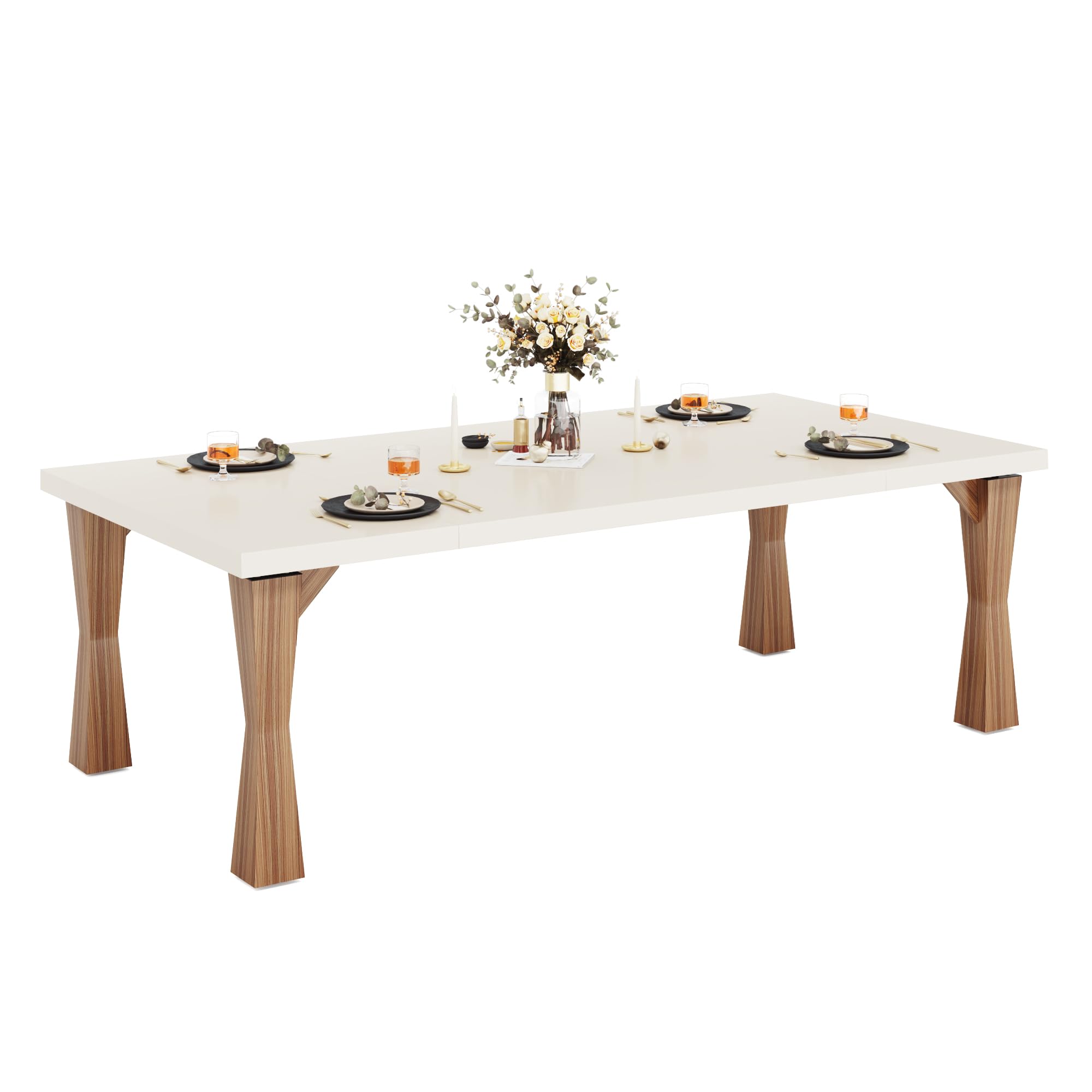 Modern Dining Table for 6-8 People, 180cm Large Kitchen Table with Sturdy Legs, Rectangle Dinner Table Kitchen & Dining Room Furniture, Light Cream White