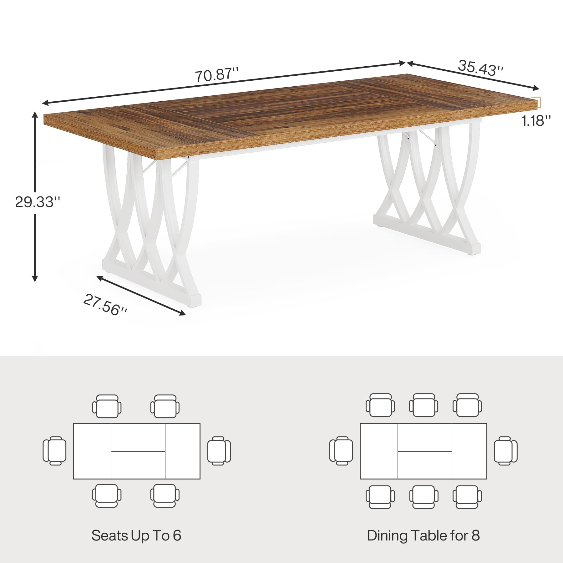 Dining Table for 6-8 People 180cm Rectangle Wood Kitchen Table Dinner Table with Heavy Duty Metal Frame for Kitchen