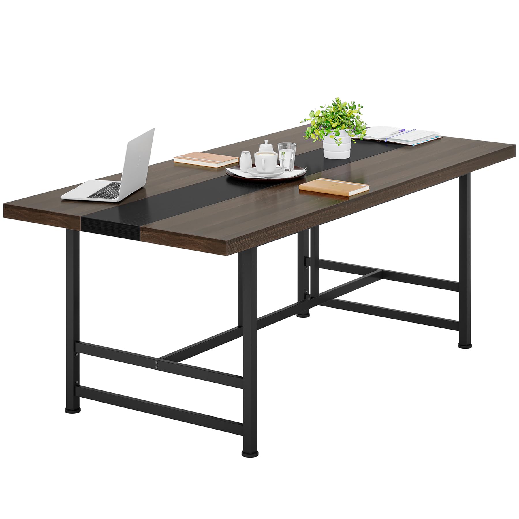 Dining Table for 6-8, 180cm Rustic Kitchen Table with Metal Frame, Wood Rectangular Dining Room Table, Large Dinner Table for Kitchen, Dining Room, Home (Dark Grey)