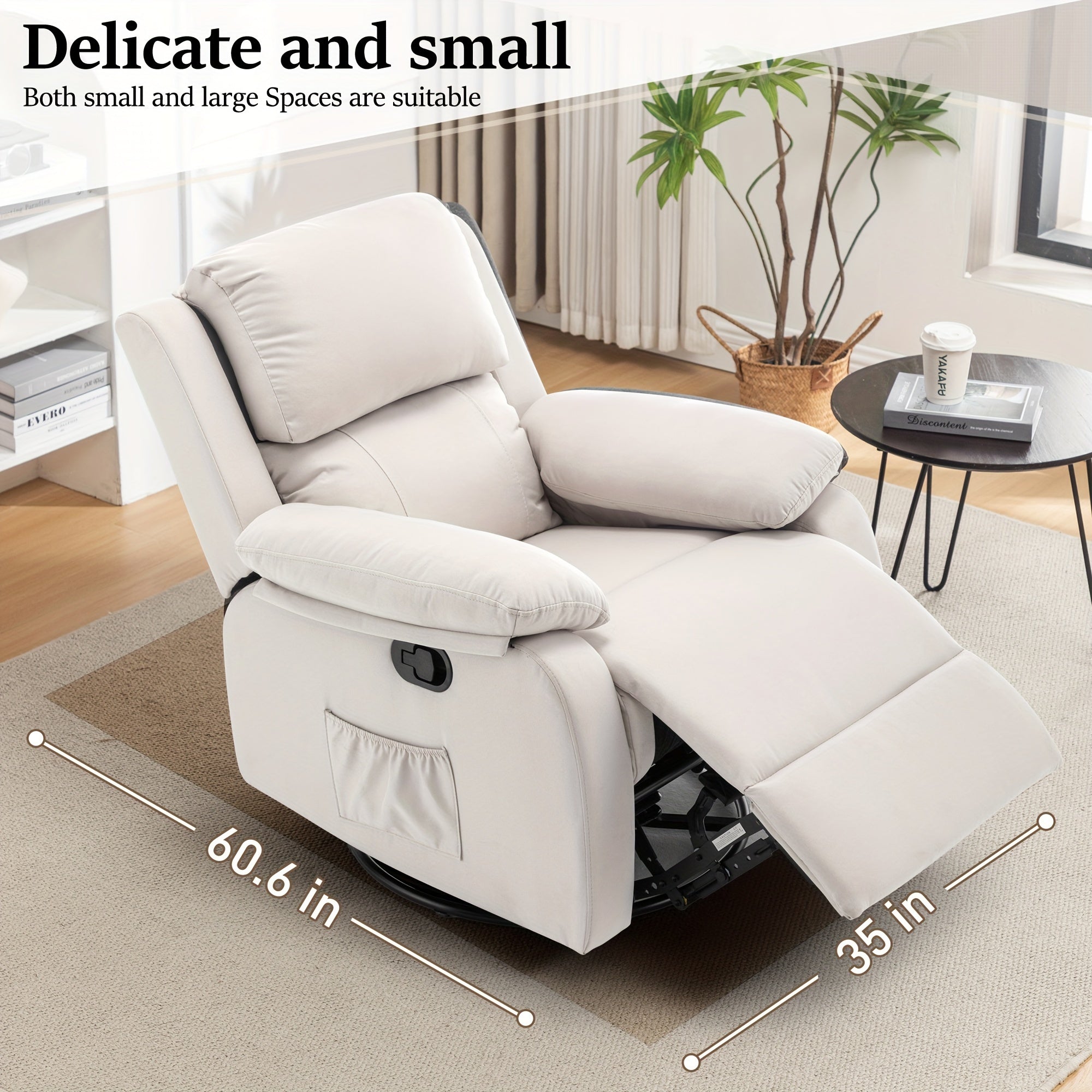 Recliner Chair, 360° Rocking Chair, Small Rocking Recliner Chair For Small Spaces, Upholstered Fabric Chair With Side Pocket