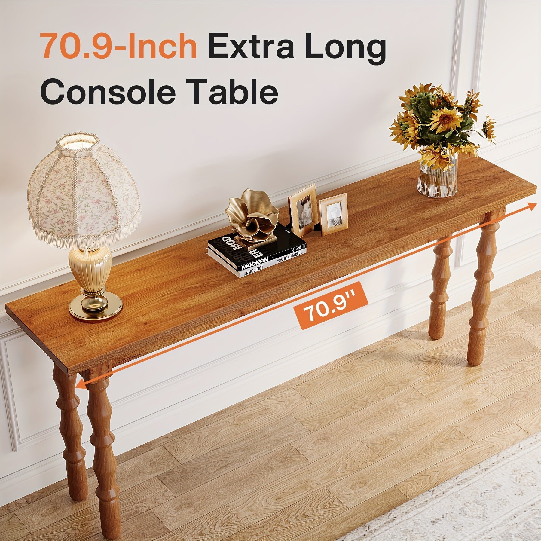 70.9-Inch Extended Length Entryway Console Table, Slim Sofa Table With Solid Wood Legs, Ideal For Living Room, Foyer, Hallway, Or Entrance, Desk & Drawer Organizer for Home Storage