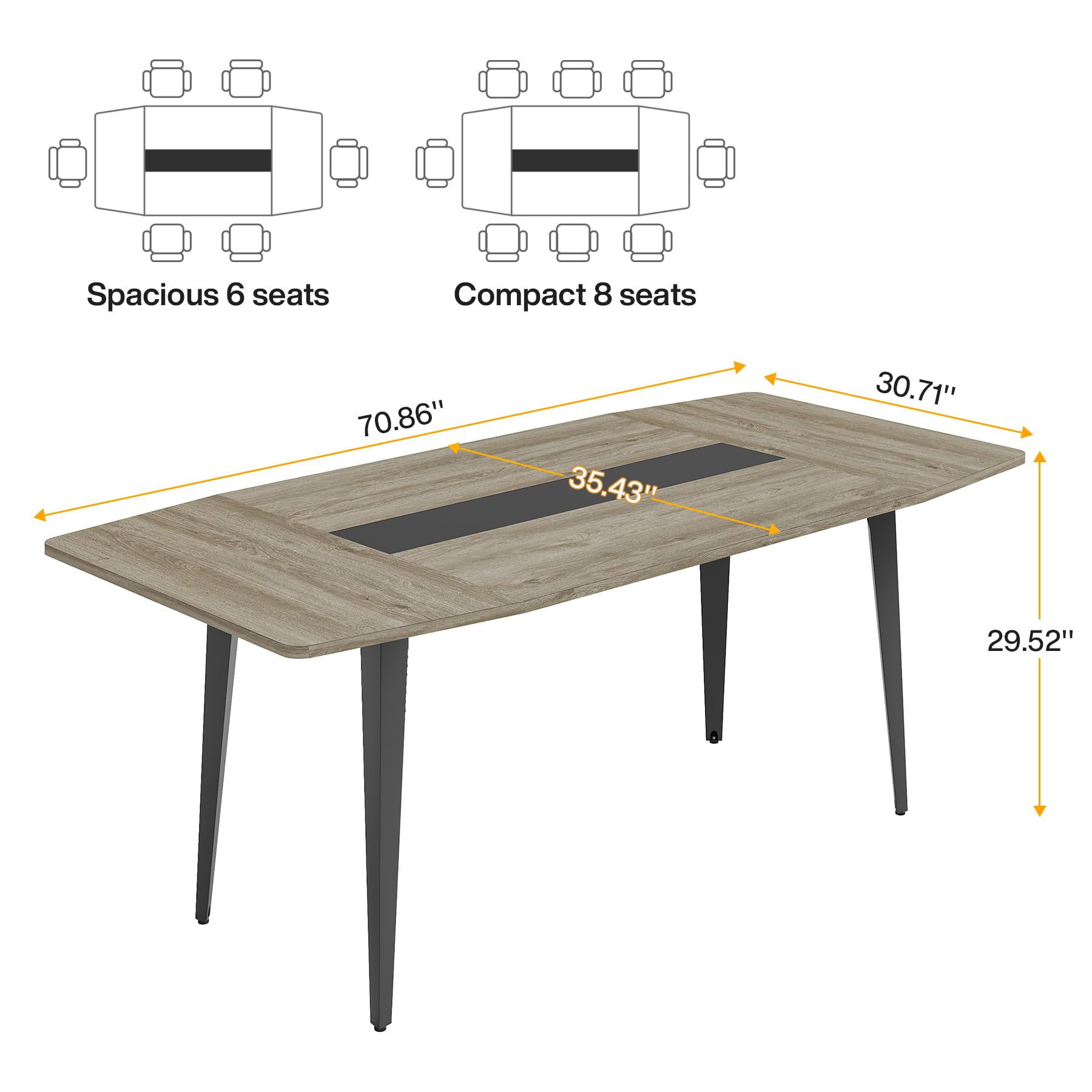 Dining Table for 6-8 People, 180cm Inches Large Kitchen Table with Metal Legs, Wood Dining Room Table for Kitchen, Family Gathering (White)