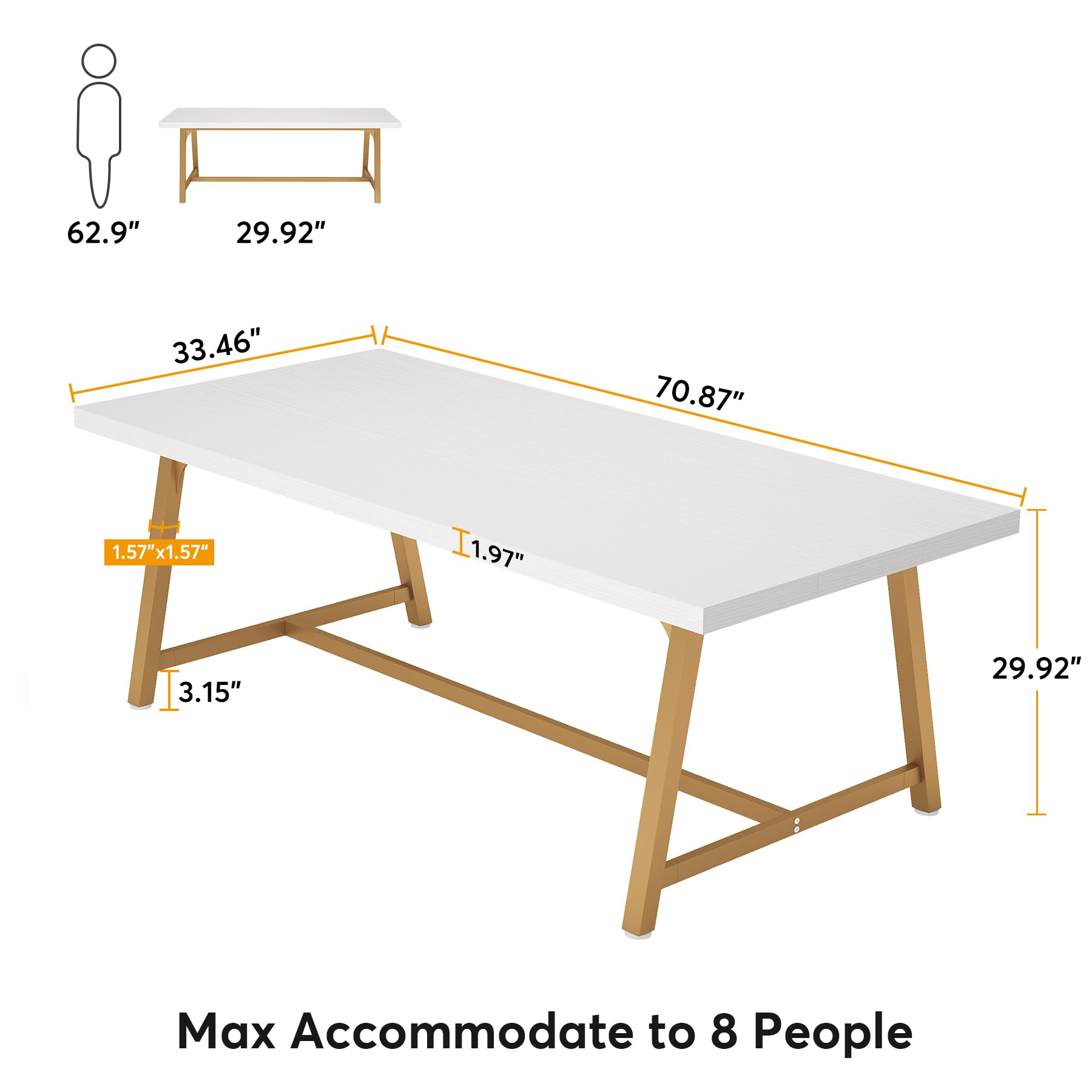 Dining Table for 8 People, 180cm Rectangular Wood Kitchen Table with Strong Metal Frame, Industrial Large Long Dining Room Table for Big Family (Rustic Brown)