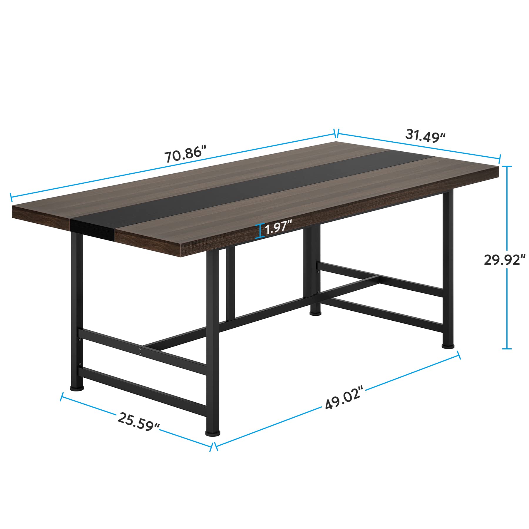 Dining Table for 6-8, 180cm Rustic Kitchen Table with Metal Frame, Wood Rectangular Dining Room Table, Large Dinner Table for Kitchen, Dining Room, Home (Dark Grey)