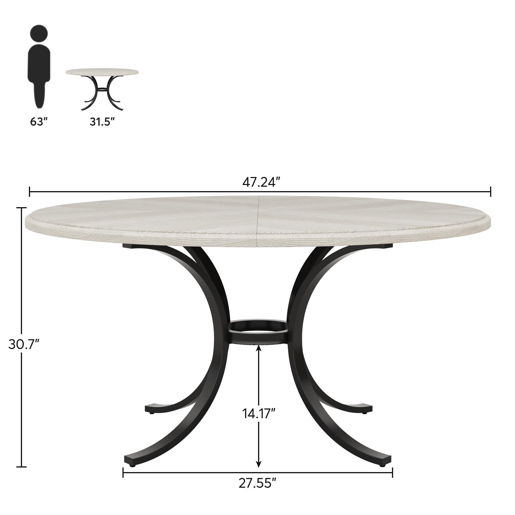 120cm Round Dining Table for 4-6 People Farmhouse Kitchen Table with Wooden Texture Surface & Pedestal Round Table
