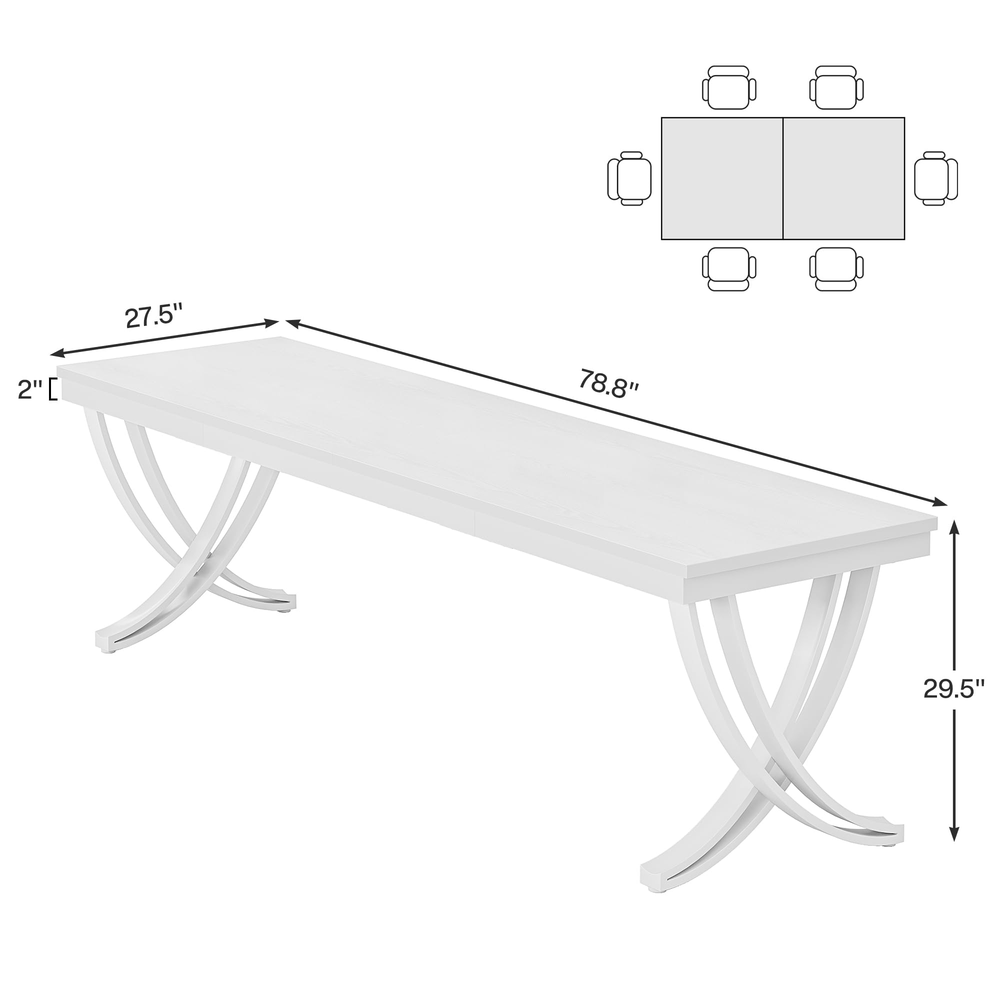 Rectangular Dining Table for 6-8, 203cm Large Wood Farmhouse Dinner Table with Heavy Duty Metal Legs and Wooden Top for Kitchen Dining Room Living Room (Only Table) (Black)