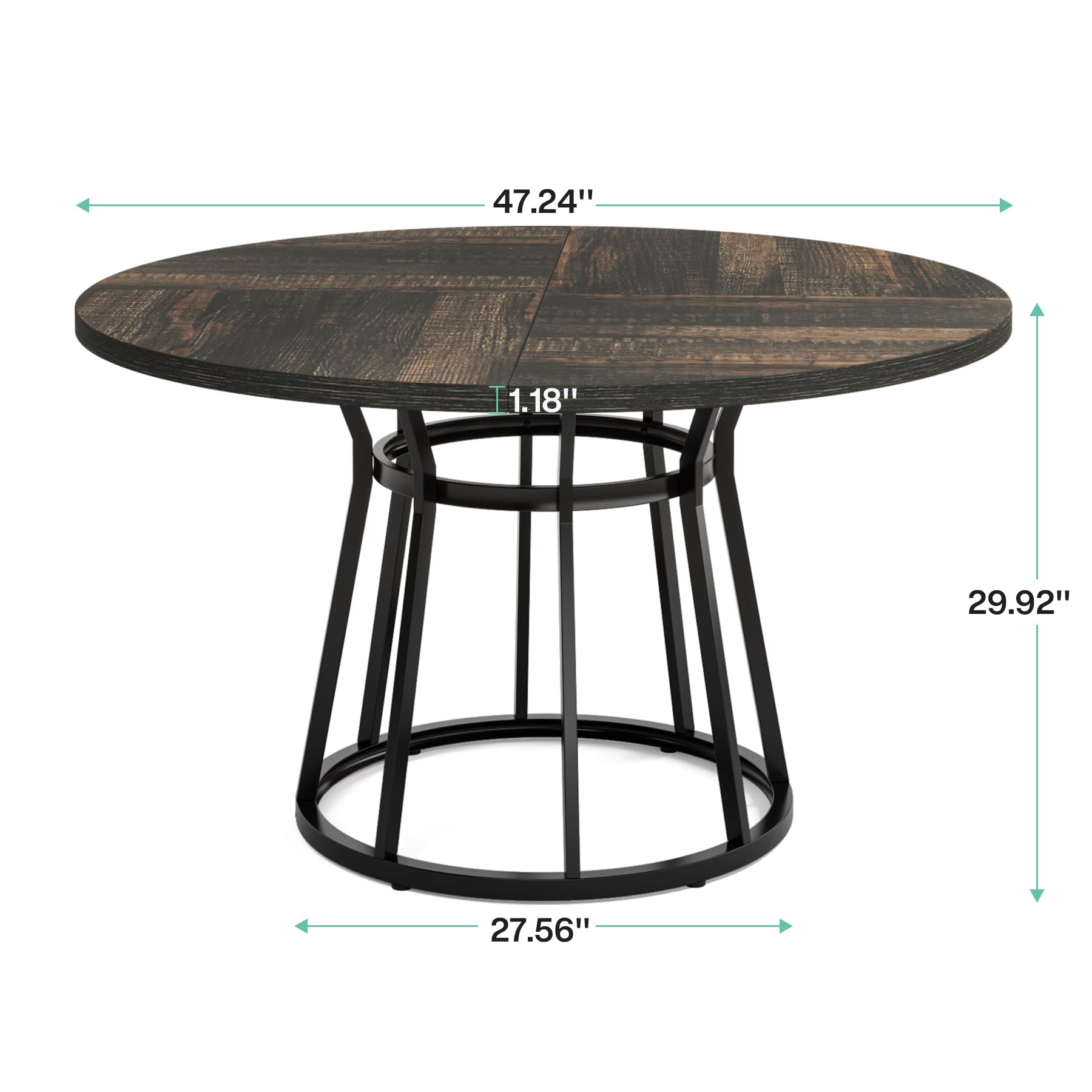 Round Dining Table for 4 People, Circle Dining Room Table with Metal Base, 47.2-Inch Round Kitchen Dinner Table for Living Room Kitchen Dining Room (Brown)