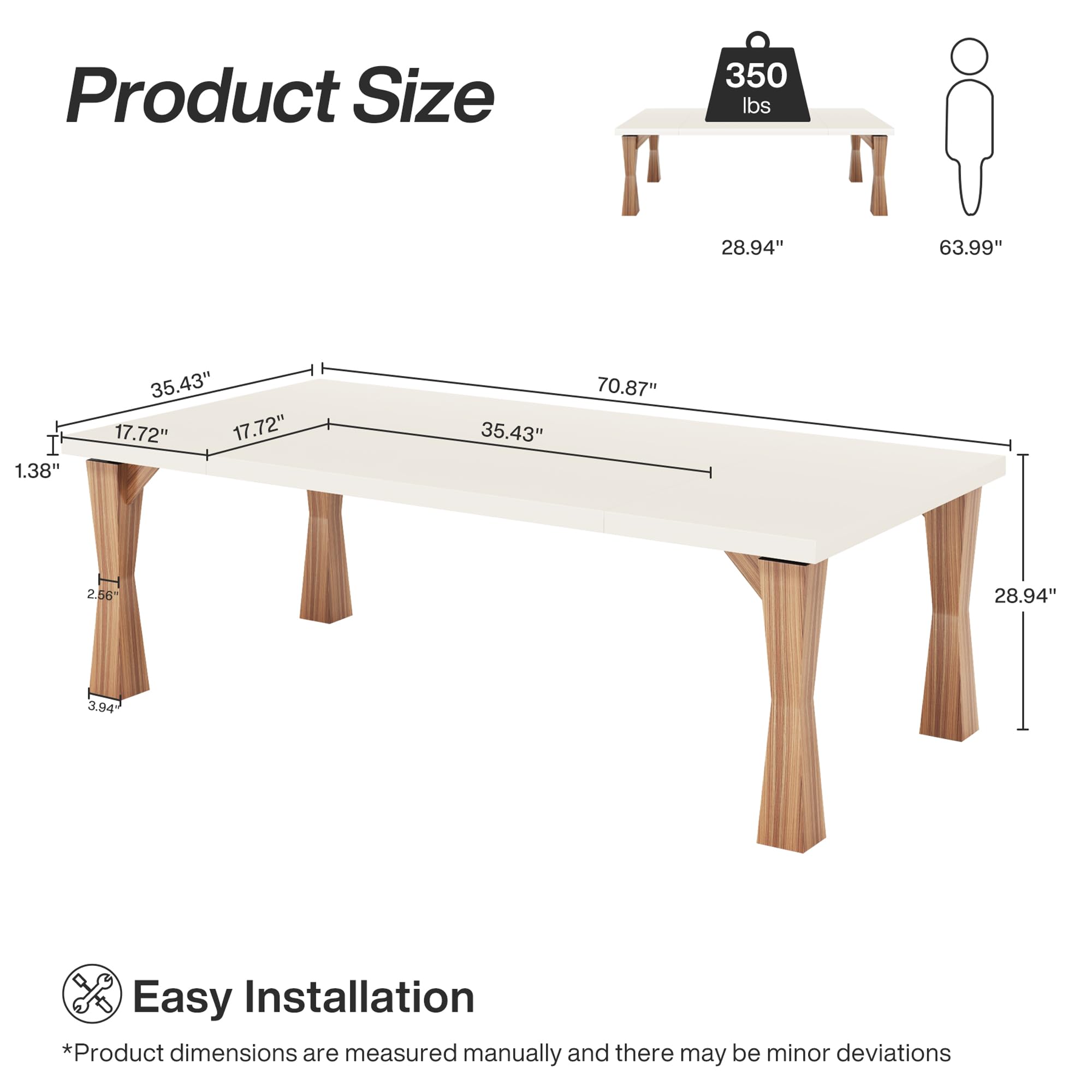 Modern Dining Table for 6-8 People, 180cm Large Kitchen Table with Sturdy Legs, Rectangle Dinner Table Kitchen & Dining Room Furniture, Light Cream White