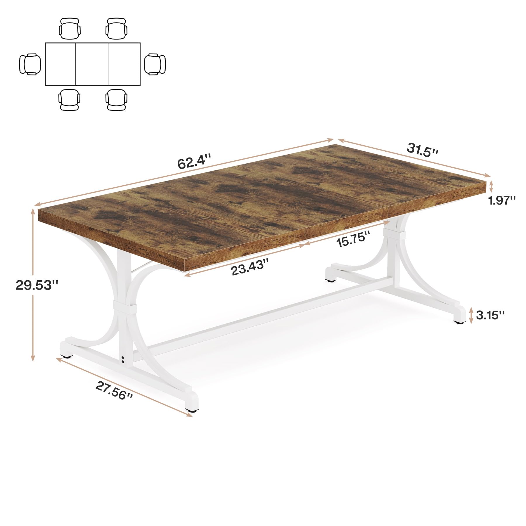 Dining Table for 4-6 People, 160cm Rectangle Kitchen Table with Heavy Duty Metal Frame, Industrial Wood Dining Table for Kitchen, Living Room (Rustic Brown & Black, Only Table)