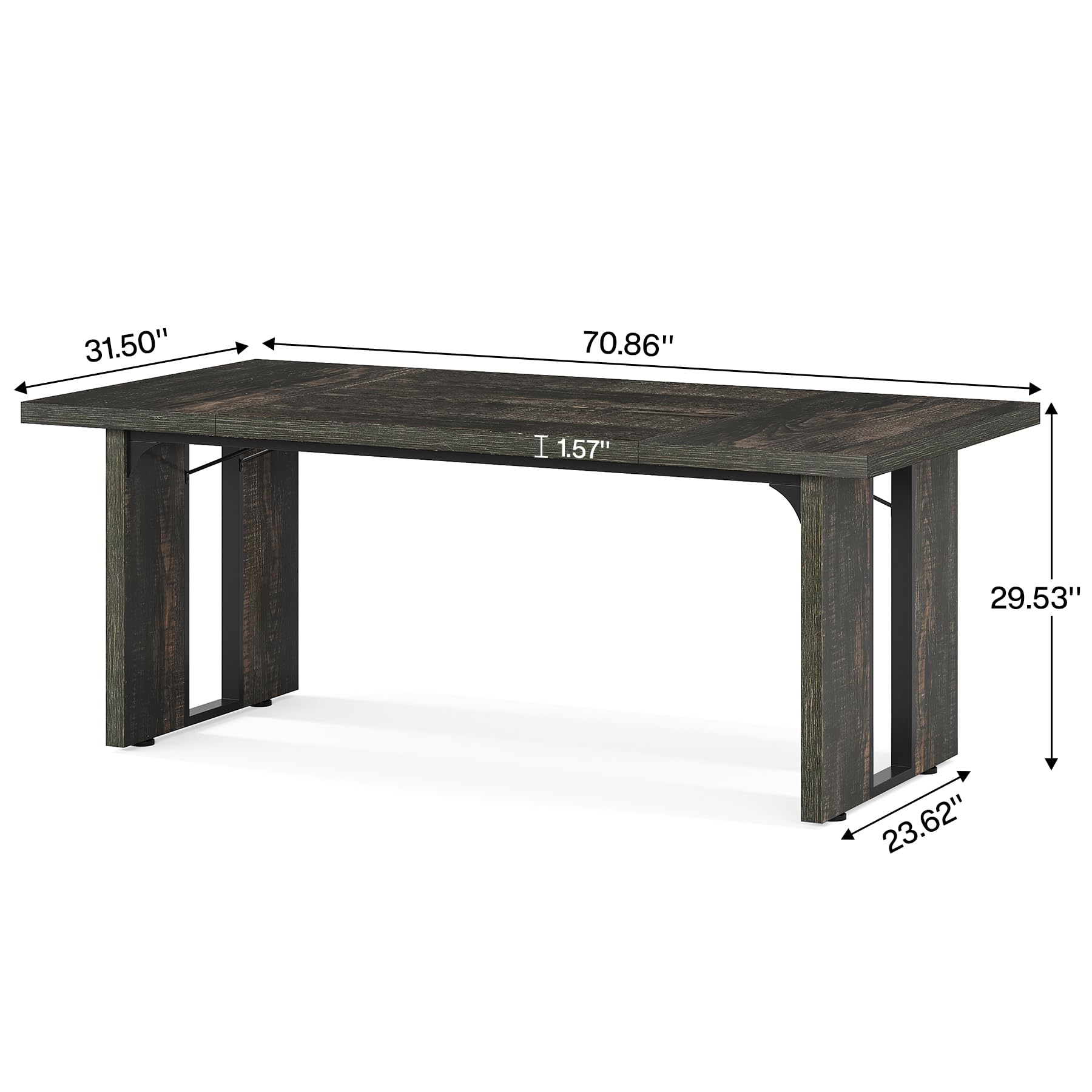 180cm Large Dining Table for 6 to 8 People, Rustic Farmhouse Style Dinner Table, Rectangular Dining Table for Kitchen, Dining Room & Living Room