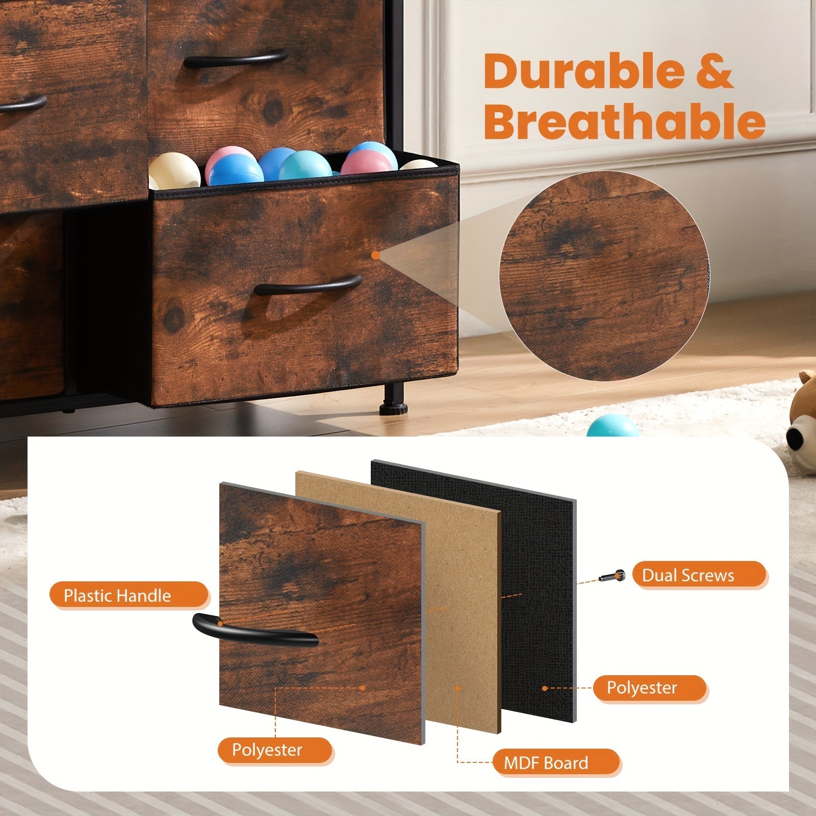 Dresser For Bedroom 10 Drawers Storage Chest Of Drawers With Fabric Bins Tall Dresser With Sturdy Steel Frame Clothes