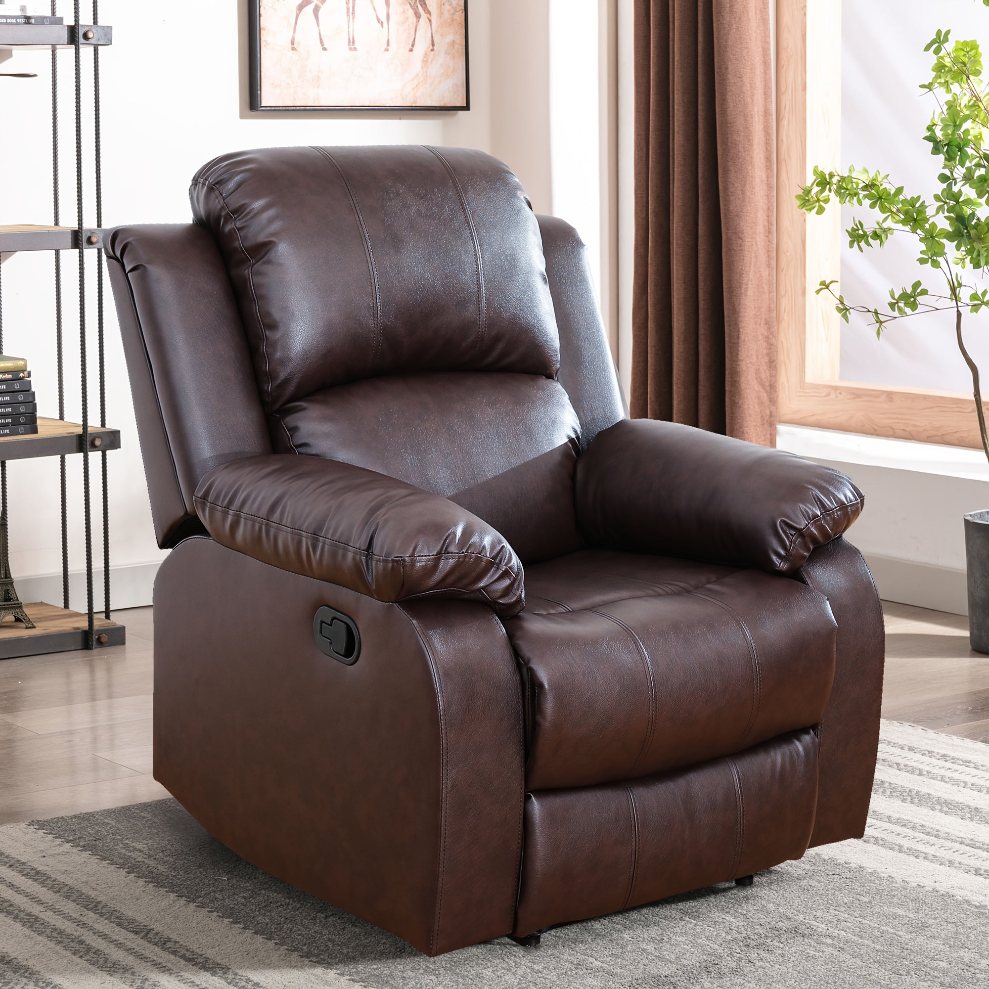 Elegant Brown Faux Leather Recliner Chair with Removable Cover - Plush Padded Sofa for Living Room, Office, and Dining Area, Easy Assembly Required