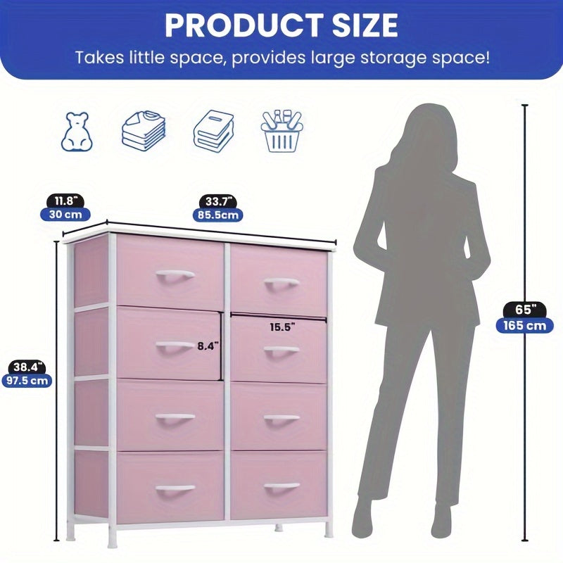 Fabric Dresser for Bedroom Tall Storage Dresser with 8 Drawers Black Dresser & Chest of Drawers Storage Drawer