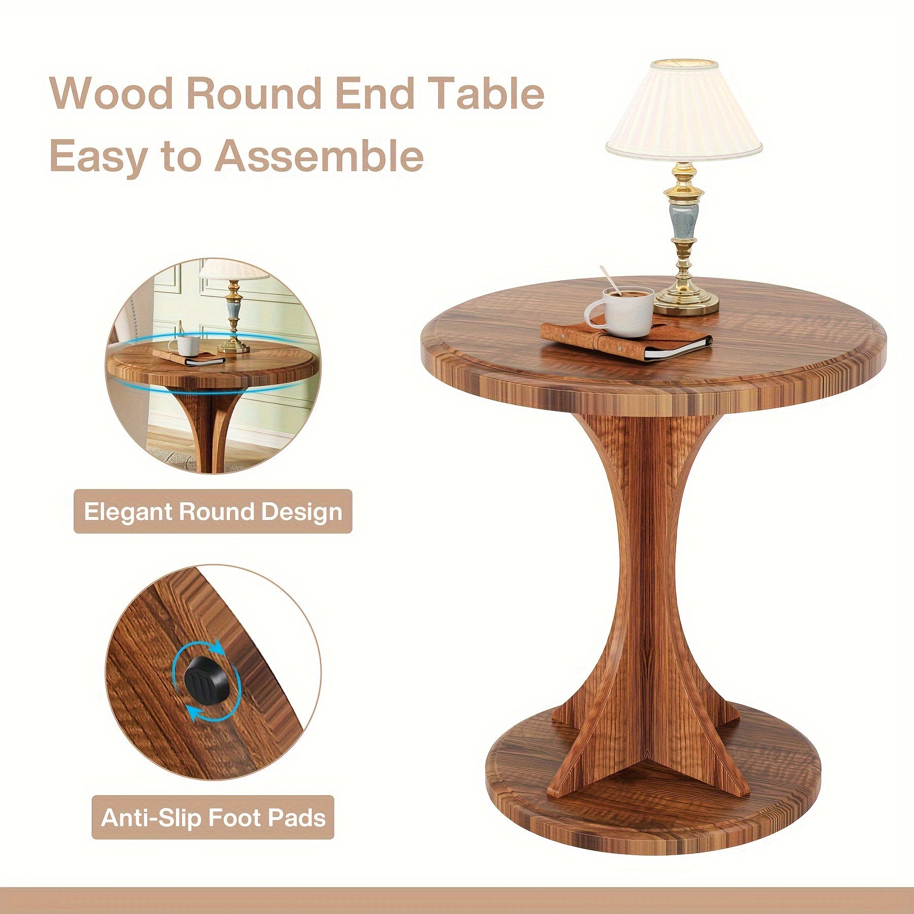 Round End Side Table, Wood Small Sofa Chair Side Table, Mid-Century Bedside Nightstand For Bedroom Living Room