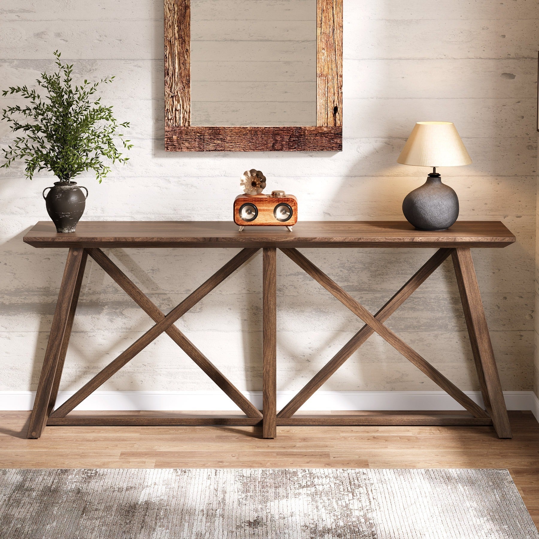 Farmhouse Console Table for Entryway: 70.9-Inch Extra Long Entryway Entry Table, Narrow Wooden Sofa Table Behind Couch for Hallway, Entrance, Foyer, Living Room, Rustic Brown, Halloween Decor, Spider Web Decor