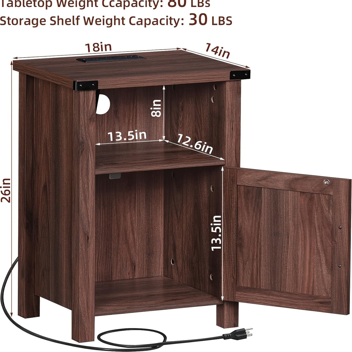 Night Stand With Charging Station And USB Ports, Farmhouse Nightstand With Storage Shelf, Rustic Couch End Table With Magnetic Door, Wood Bed Side Tables For Bedroom, Home