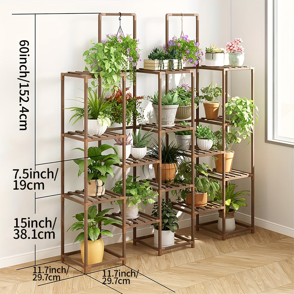 20 Tiers Large Plant Stand Indoor Plant Shelf, Large Outdoor Rack, Wood Tiered Tall Shelves For Multiple Plants, Hanging Living Room Garden Balcony