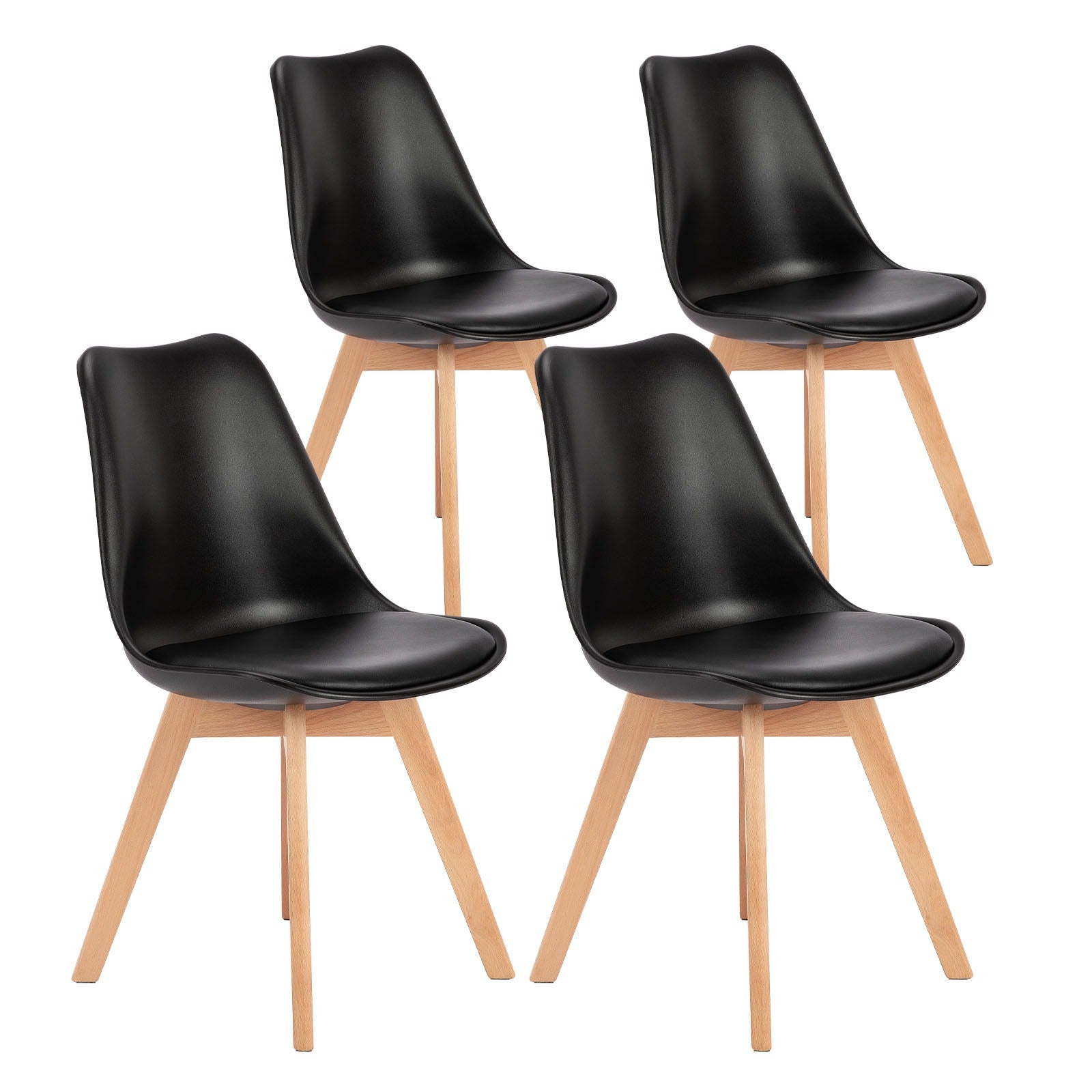 Dining Kitchen Mid-Century Modern Chairs, Wood Legs and PU Leather for Living Room Bedroom Indoor&Outdoor, 4 Pack