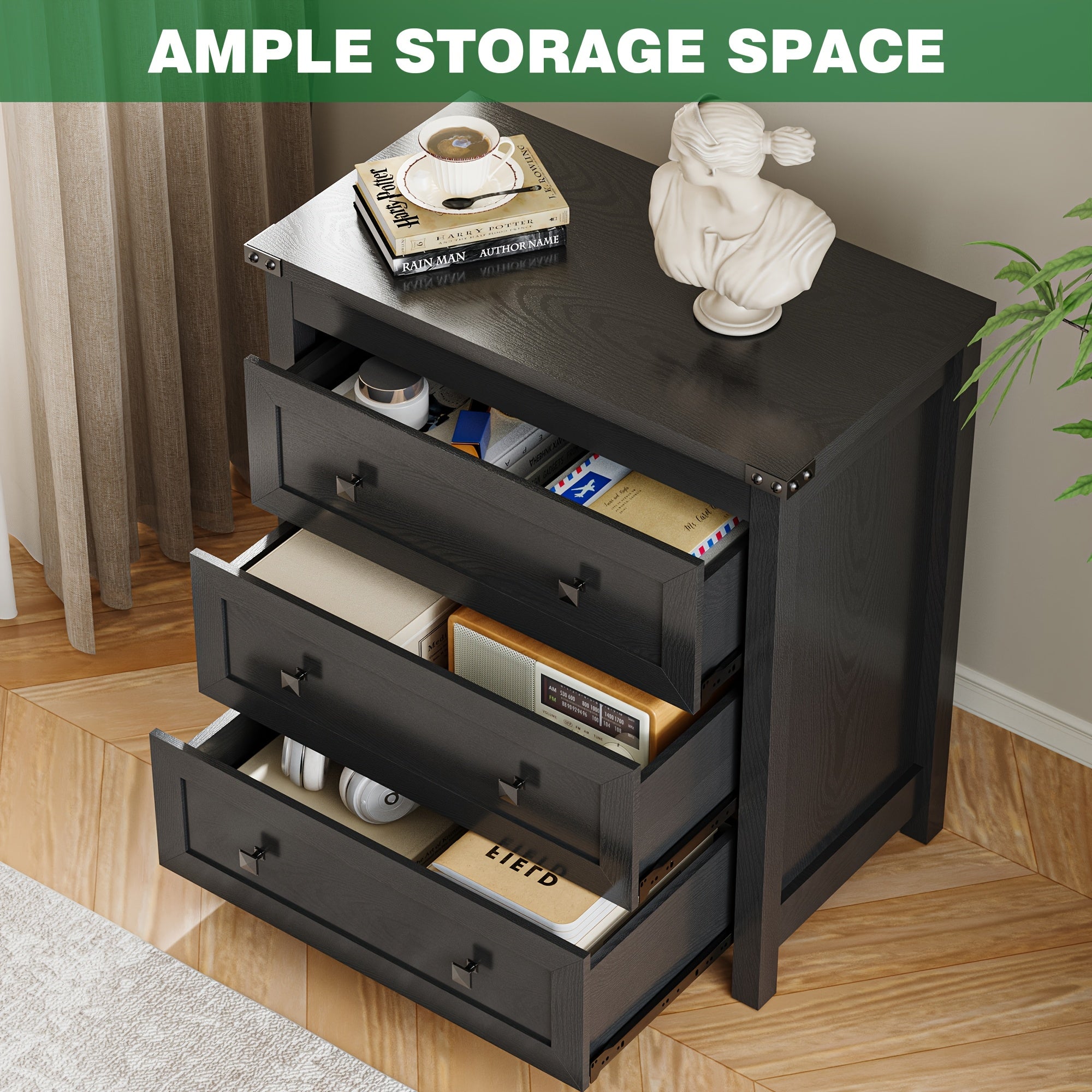 Dresser for Bedroom with 3 Drawers Small Chests of Drawers Farmhouse Wood Tall Nightstand Bedside End Table Modern