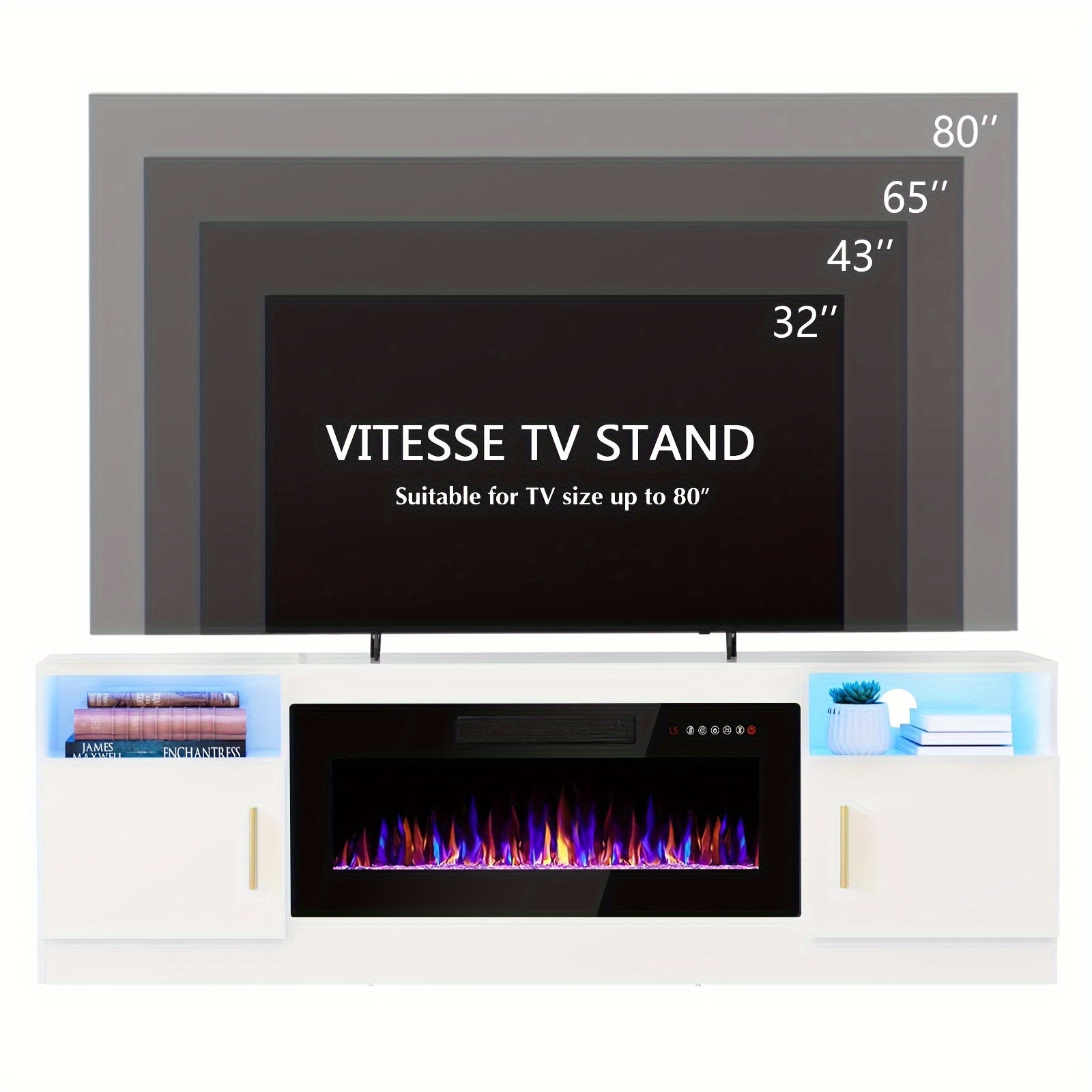 Modern Wooden TV Stand with 36" Fireplace - Fits Up to 80" TVs, LED Lighting & Storage, Highlight Cabinet for Living Room, Media TV Console, Entertainment Center