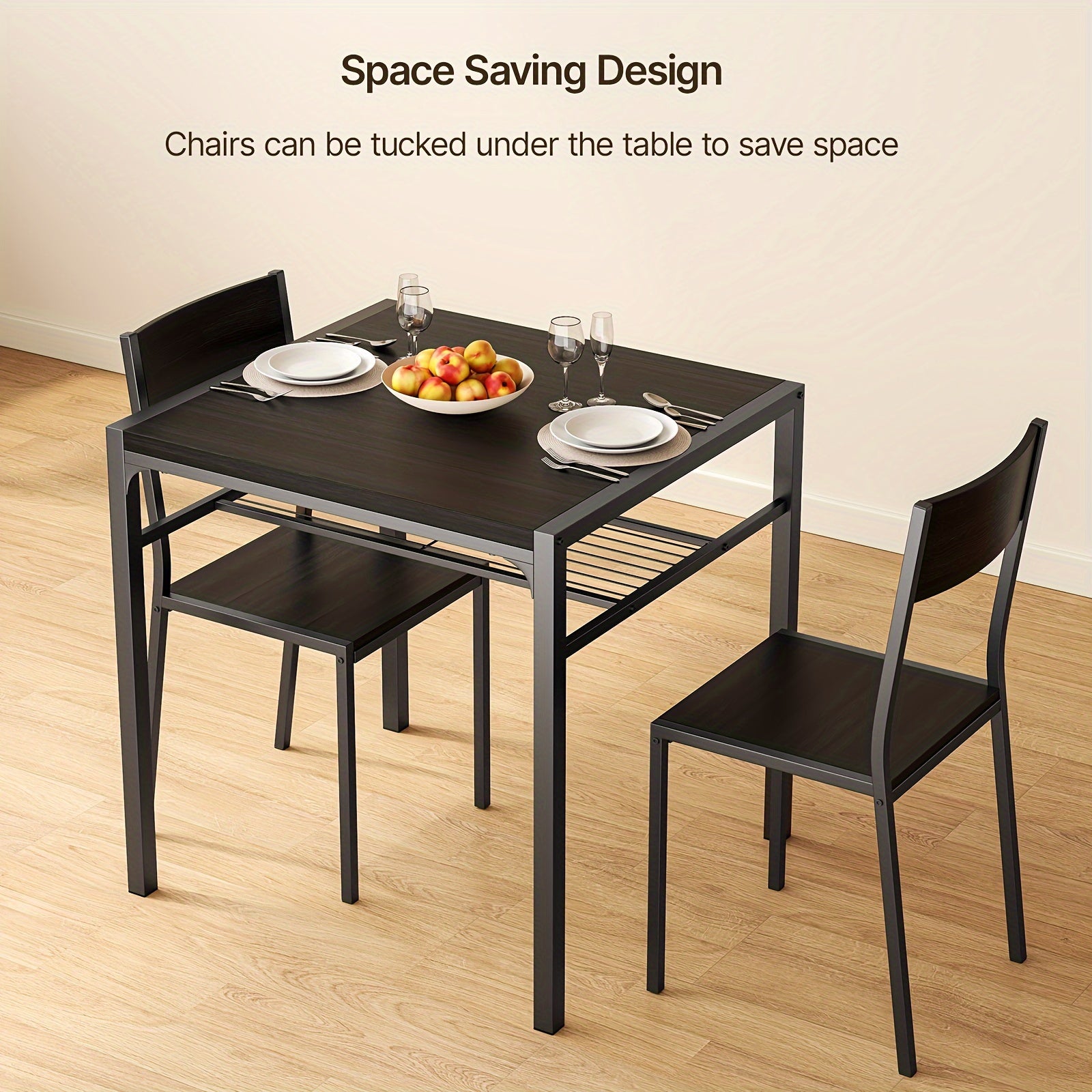 Dining Table Set For 2, 3 Piece Kitchen Table With 2 Chairs For Small Space, Apartment, Kitchen, Dining Room, Space-Saving, Black