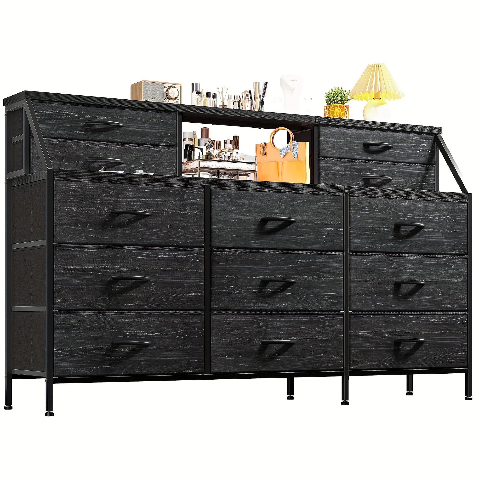 55"W Dresser, Dresser For Bedroom, Dresser With 13 Large Drawer, Dressers & Chests Of Drawers, Dresser For Bedroom, Long Dresser For Closet With 2 Shelves