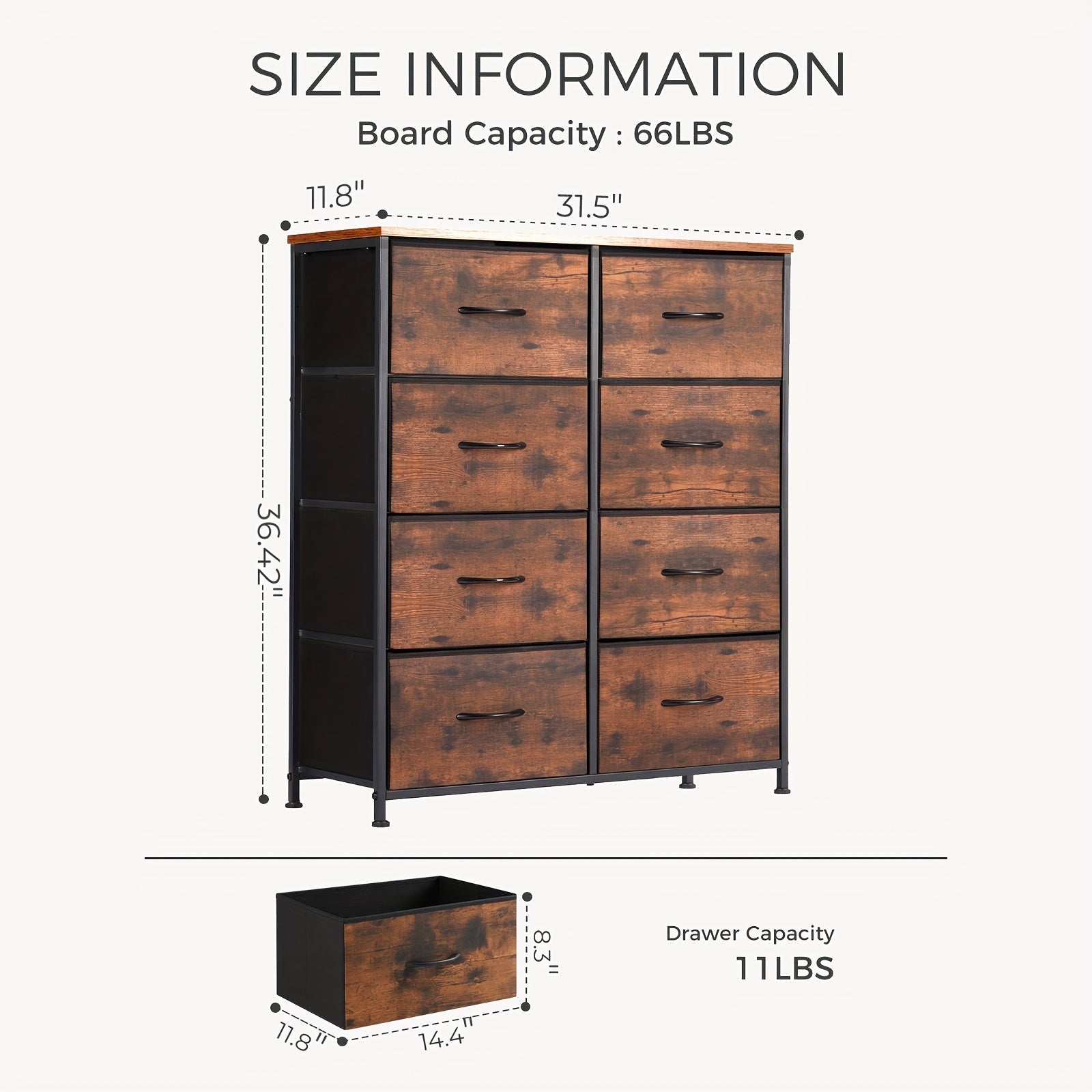 Dresser For Bedroom, Storage Cabinet, Fabric Closet Organizer With 8 Drawers, Dresser With Metal Frame And Wood Tabletop, Chest Storage Tower For Living Room, Entryway For Lab