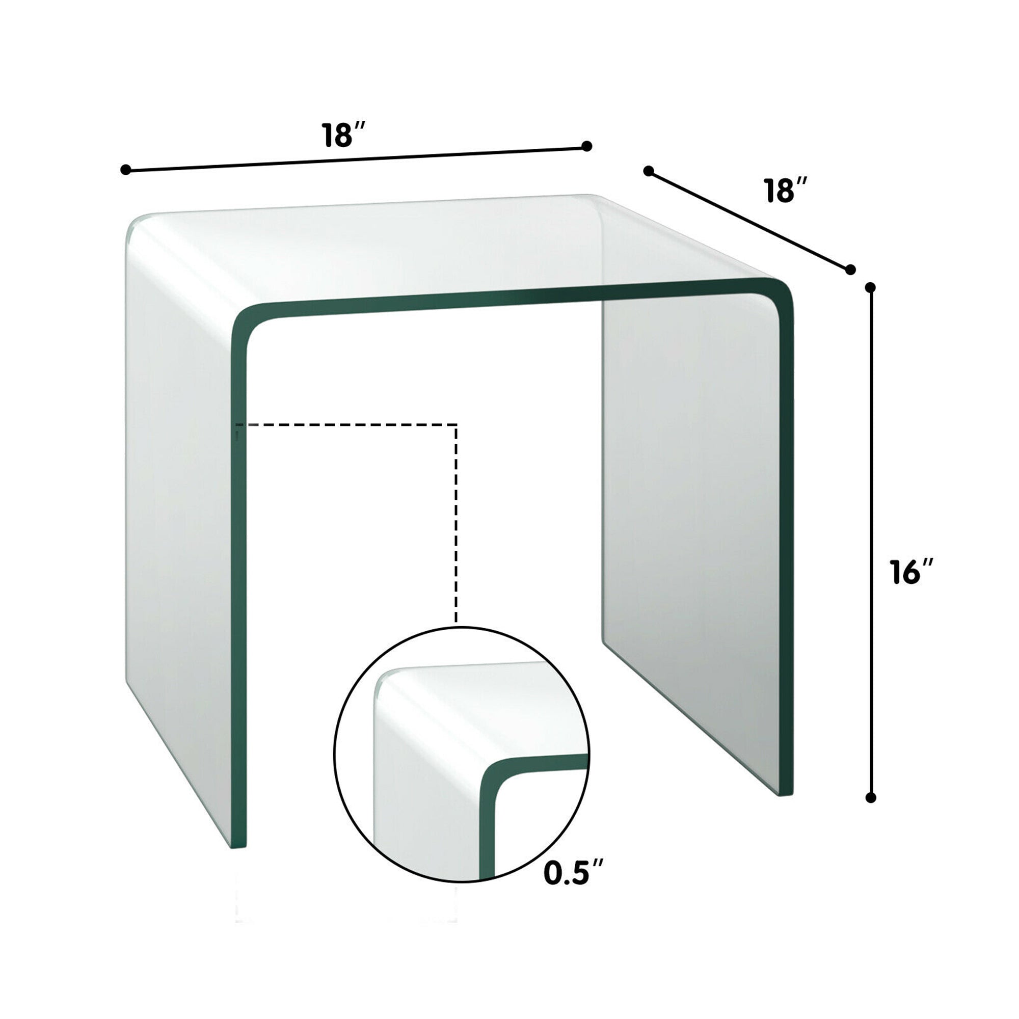 Tempered Glass End Table Transparent Sofa Side Accent Table Living Room