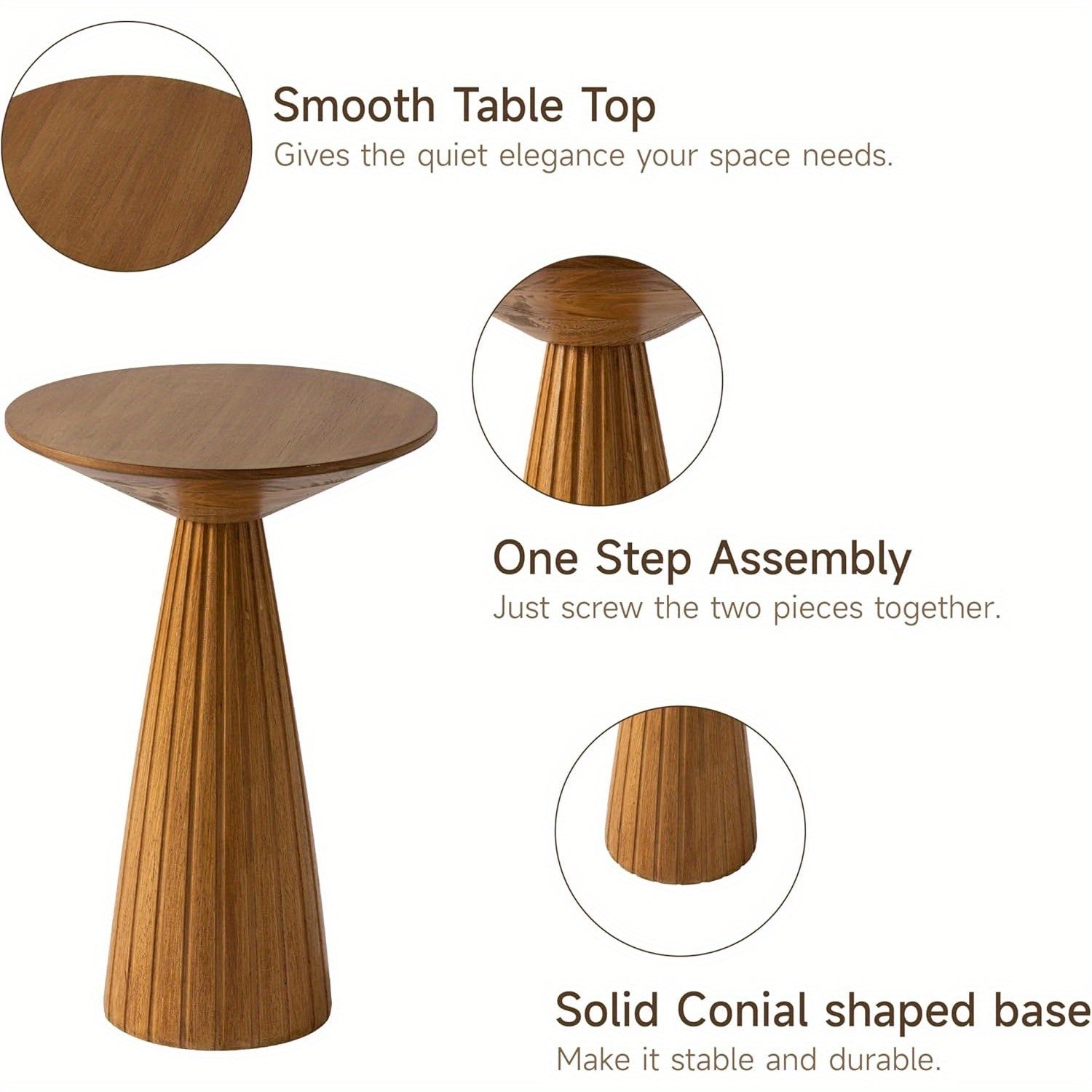 Space-Saving Walnut Round Pedestal End Table - Textured Finish, Tapered Base, Easy One-Step Assembly - Ideal for Small Spaces in Living Room or Bedroom, Table for Living Room