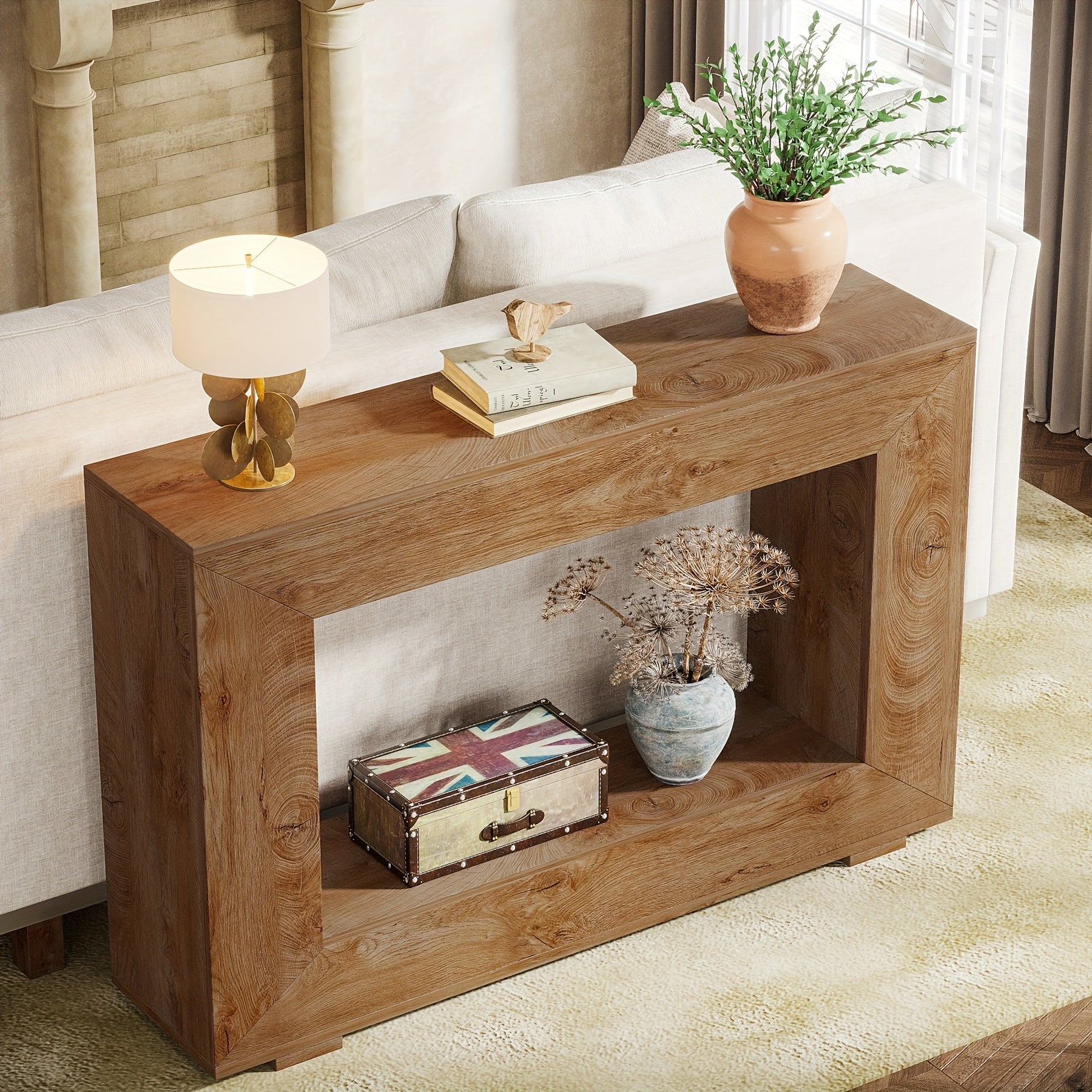 47-Inch Farmhouse Console Table: Entryway Table With Storage, Industrial Accent Hallway Table For Living Room And Entrance