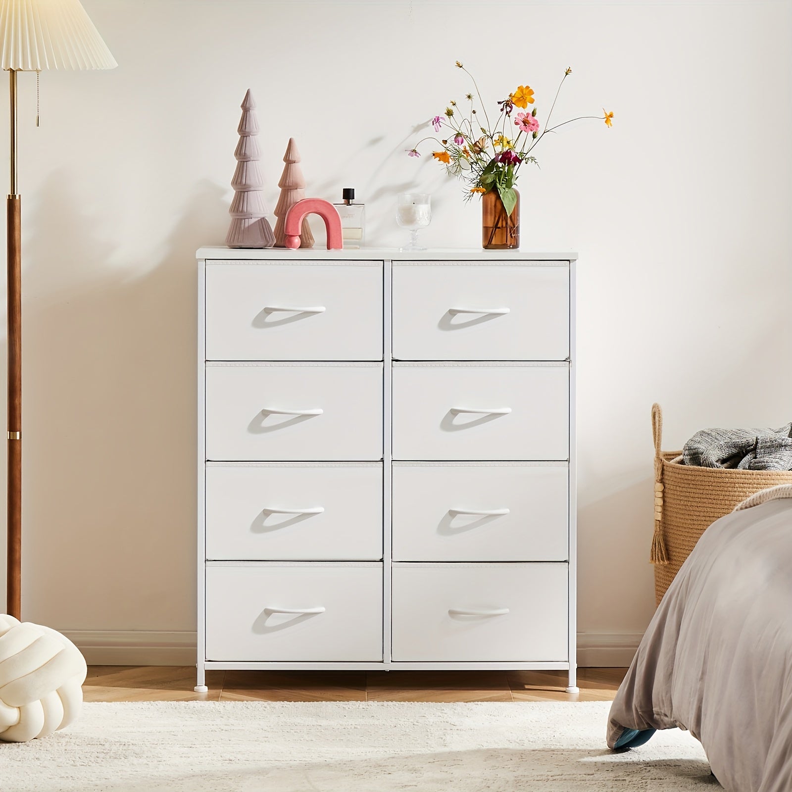Dresser for Bedroom Drawer Organizer Storage 8 Drawers Fabric Storage Tower Chest of Drawers with Steel Frame Wood Top