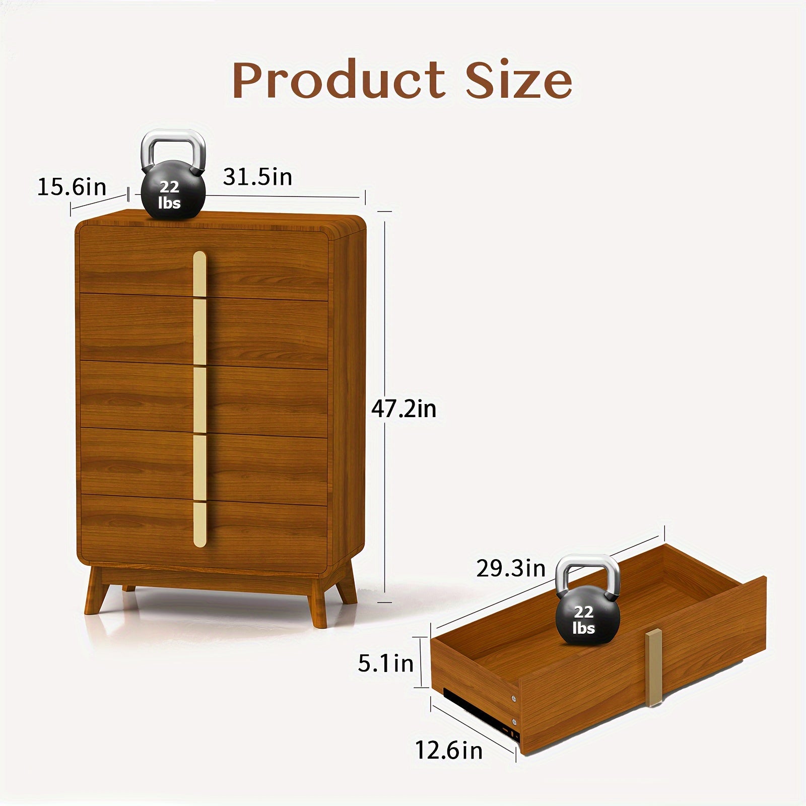 Elegant Cherry 5-Drawer Dresser | Mid-Century Modern Design with Sleek Metal Handles | Spacious Wooden Storage