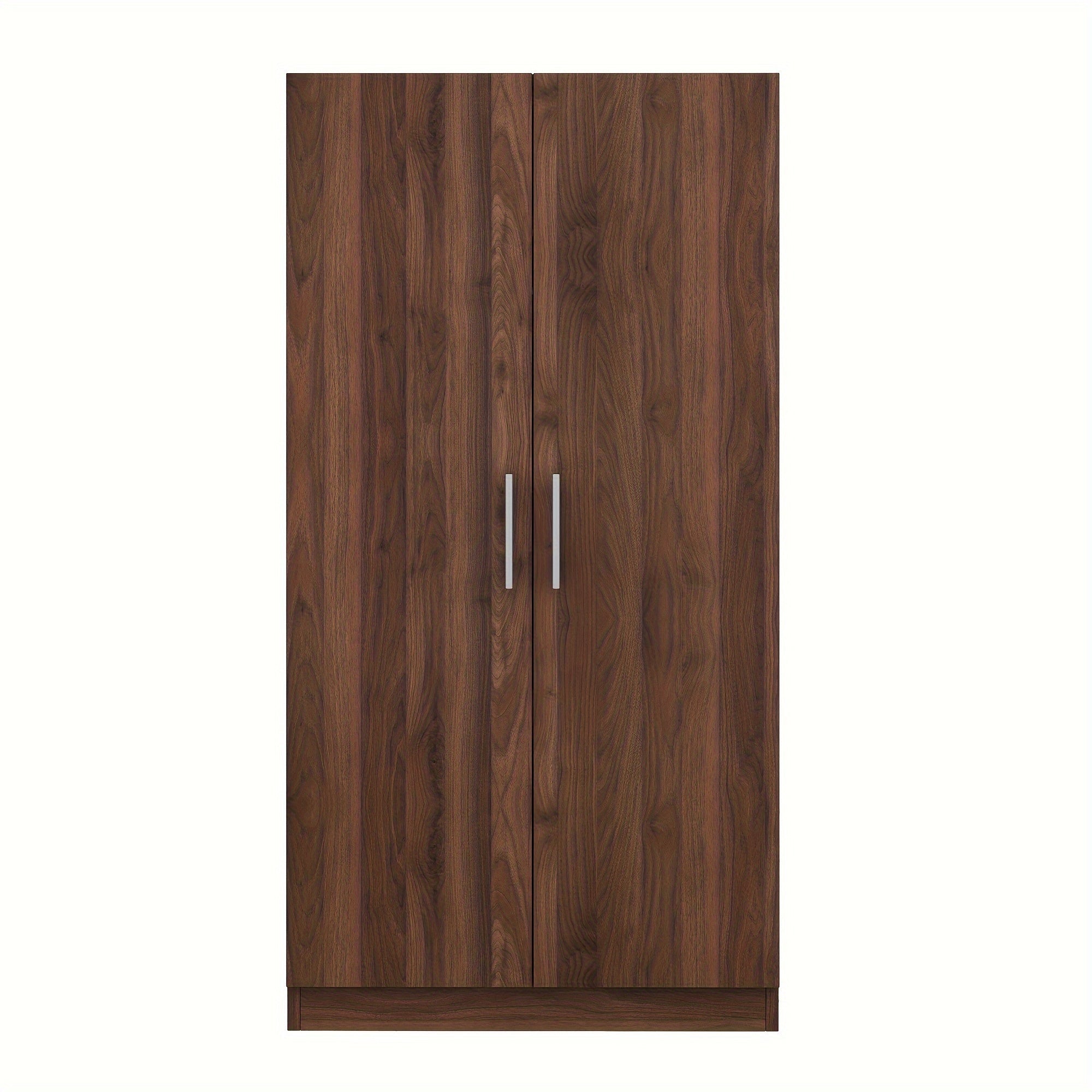 Double Door Solid Wood Wardrobe with 3 Storage Shelves, Sturdy and Practical, Brown