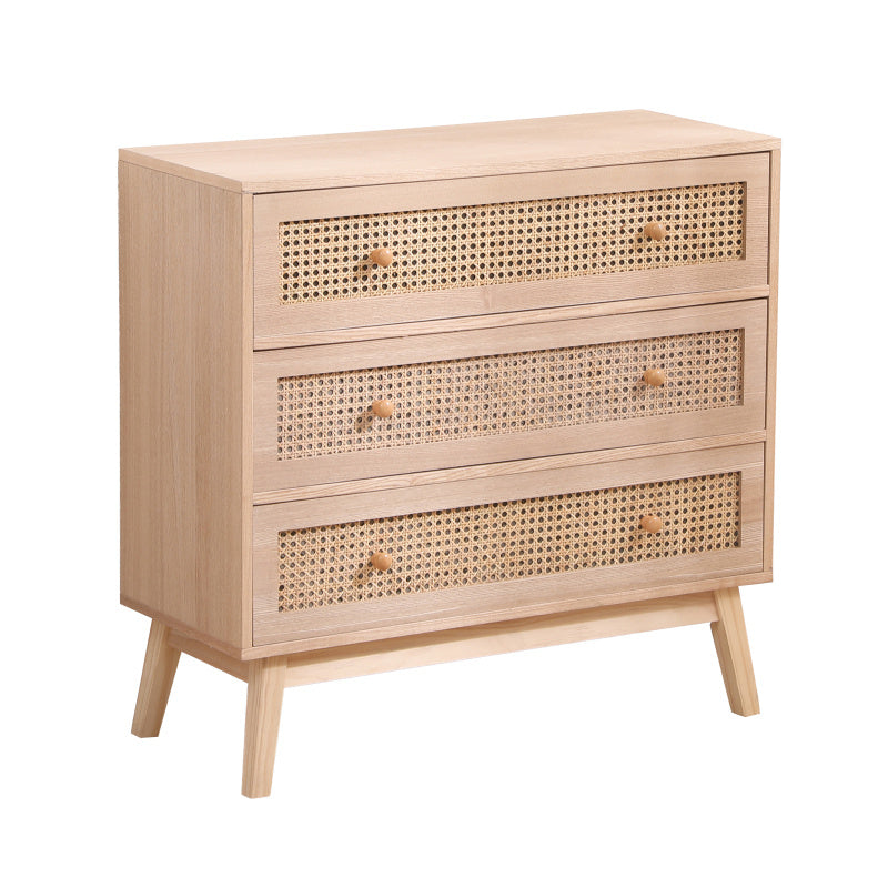 31.5" Natural Rattan Storage Cabinet with 3 Drawers, Solid Legs - Breathable Organizer for Bedroom and Living Room Decor