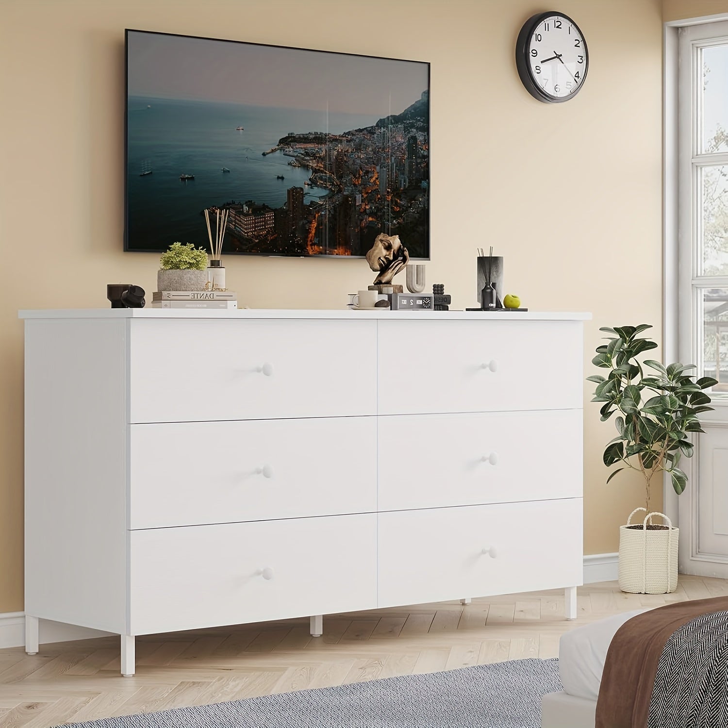 Large Dresser With 6 Drawers For Bedroom Modern Chest Of 6 Drawers Storage Cabinets With Steel Frame Double Dresser
