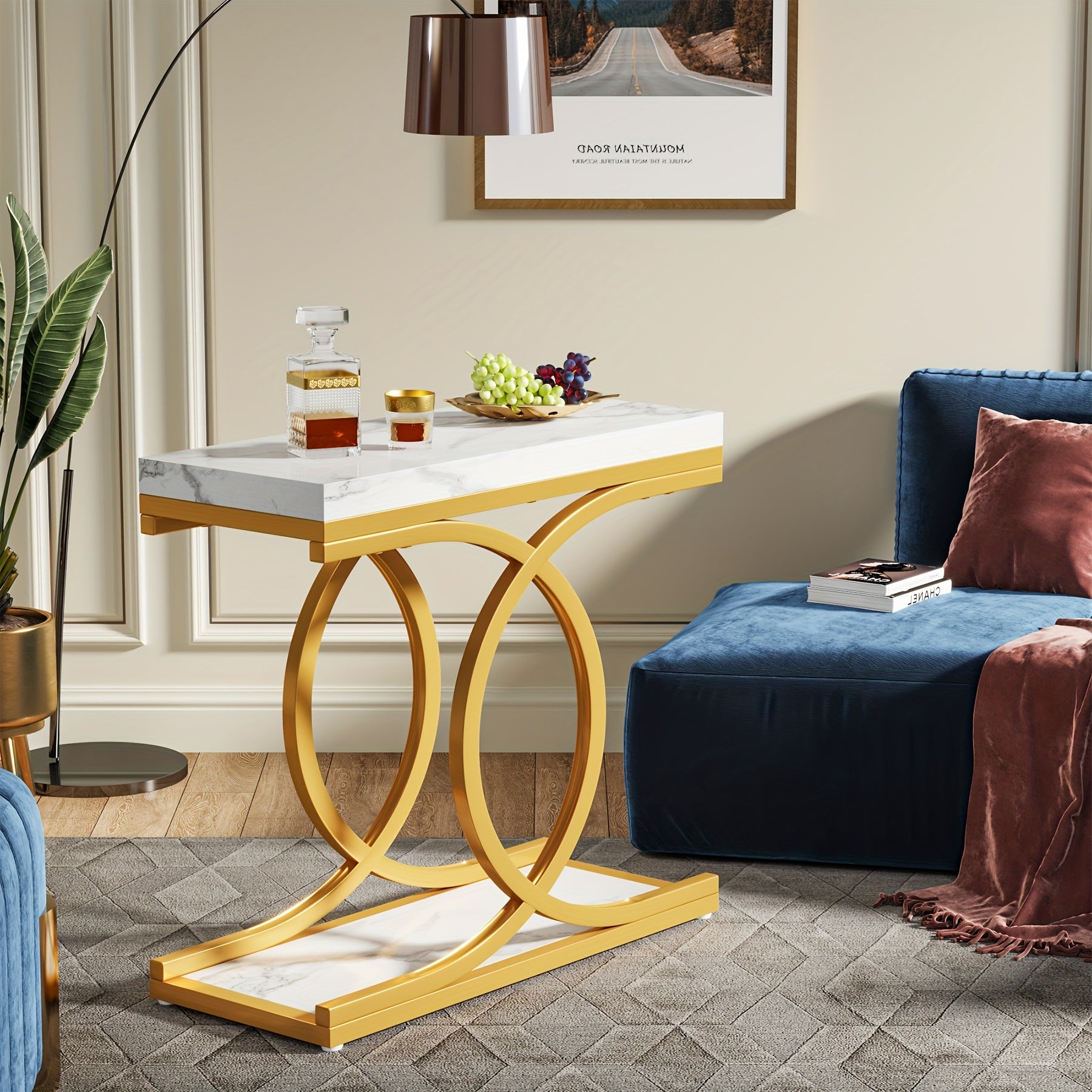 Contemporary Narrow Side Table: This Modern Faux Marble End Table Fits Comfortably In Small Spaces, Perfect For Enhancing Your Living Room