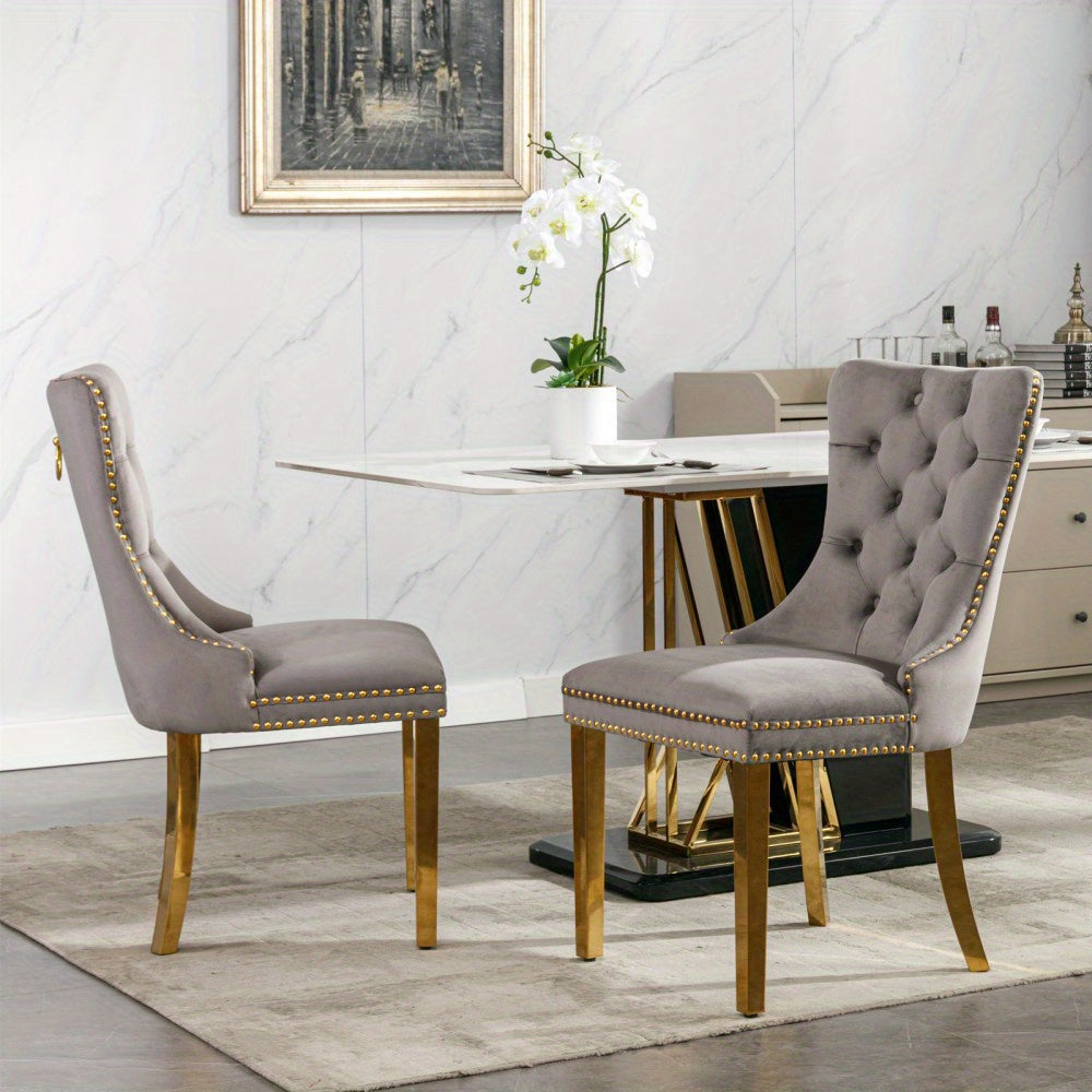 2pcs Chairs High-end Tufted Nailhead Trim Contemporary Velvet Upholstered Dining Chair With Golden Stainless Steel Plating Legs For Office Dining Room Office Balcony