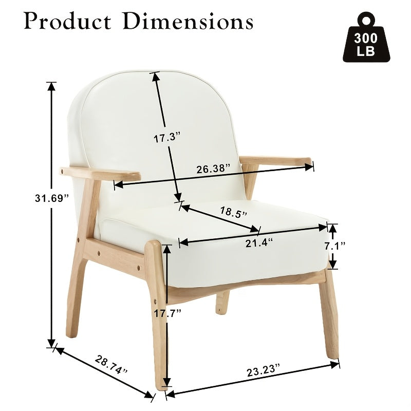 Modern Faux Leather Upholstered Accent Chair, Mid Century Arm Living Room Chair With Solid Wood Legs, Upholstered Reading Leisure Chair With High Back For Bedroom Belcony Sunroom