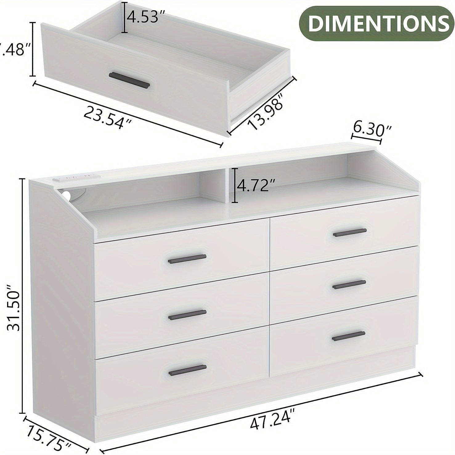 Spacious White LED-Lit Dresser with Power Outlet - 3-Drawer Nightstand & Storage Cabinet Durable MDF Construction Ample