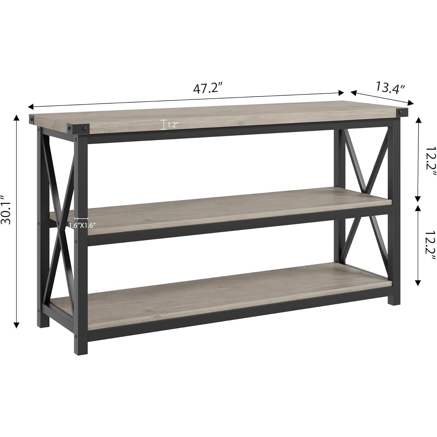 47 Inch Entryway Table, Narrow Long Console Table with Storage, 3 Tier Wood Sofa Table for Living Room, Industrial Behind Couch Table, Hallway Table for Foyer, Entryway Furniture-Grey